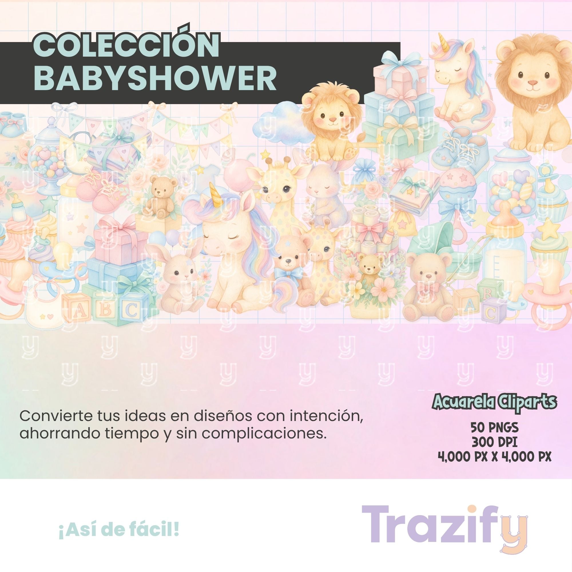 01 - Ternura En Cada Trazo - BABYSHOWER ACUARELA Cliparts Digitales
