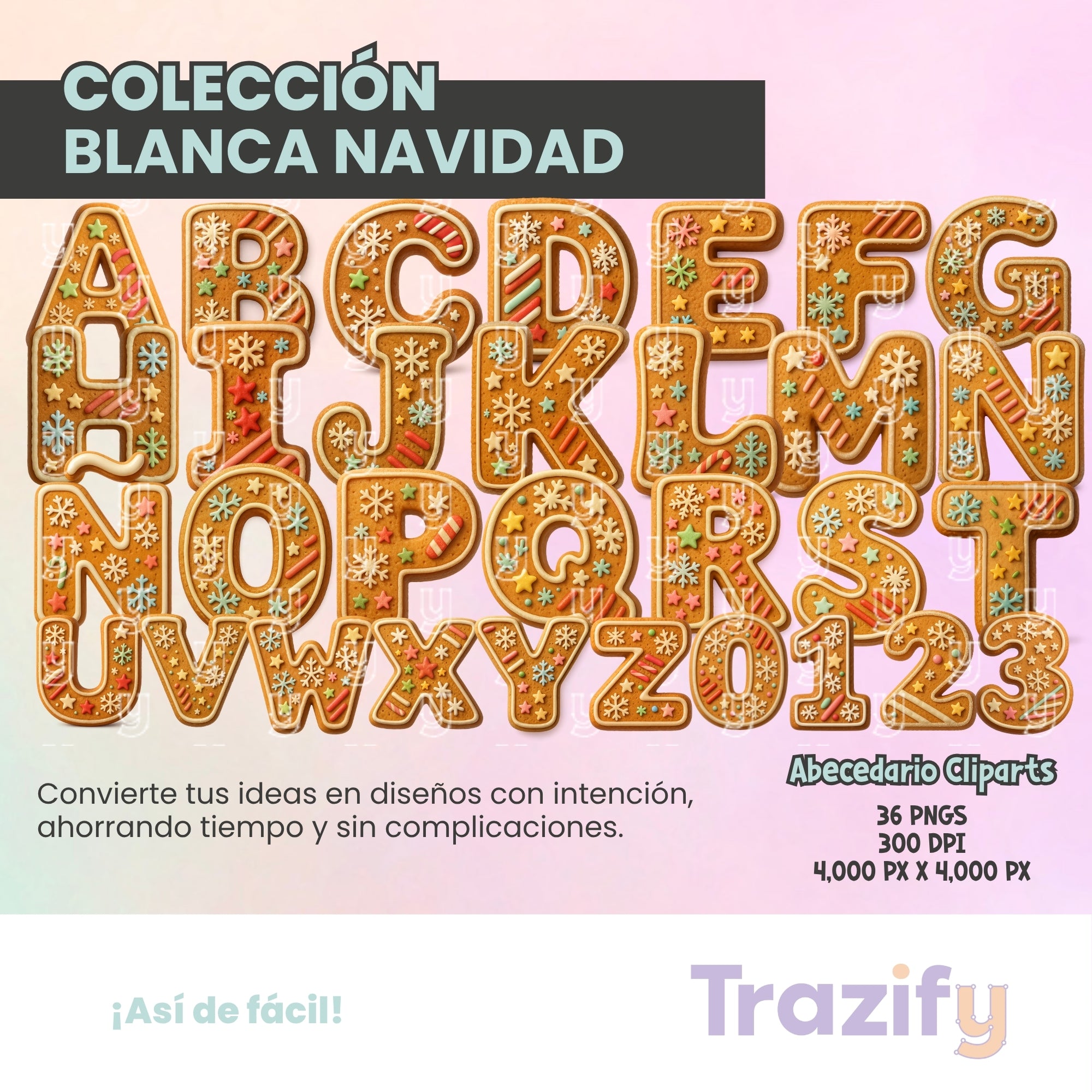 14 - Blanca Navidad - ABECEDARIO JENGIBRE Cliparts Digitales