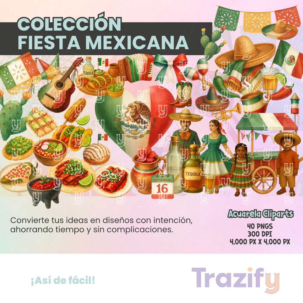 01 - Fiestas Mexicanas - ACUARELA Cliparts Digitales