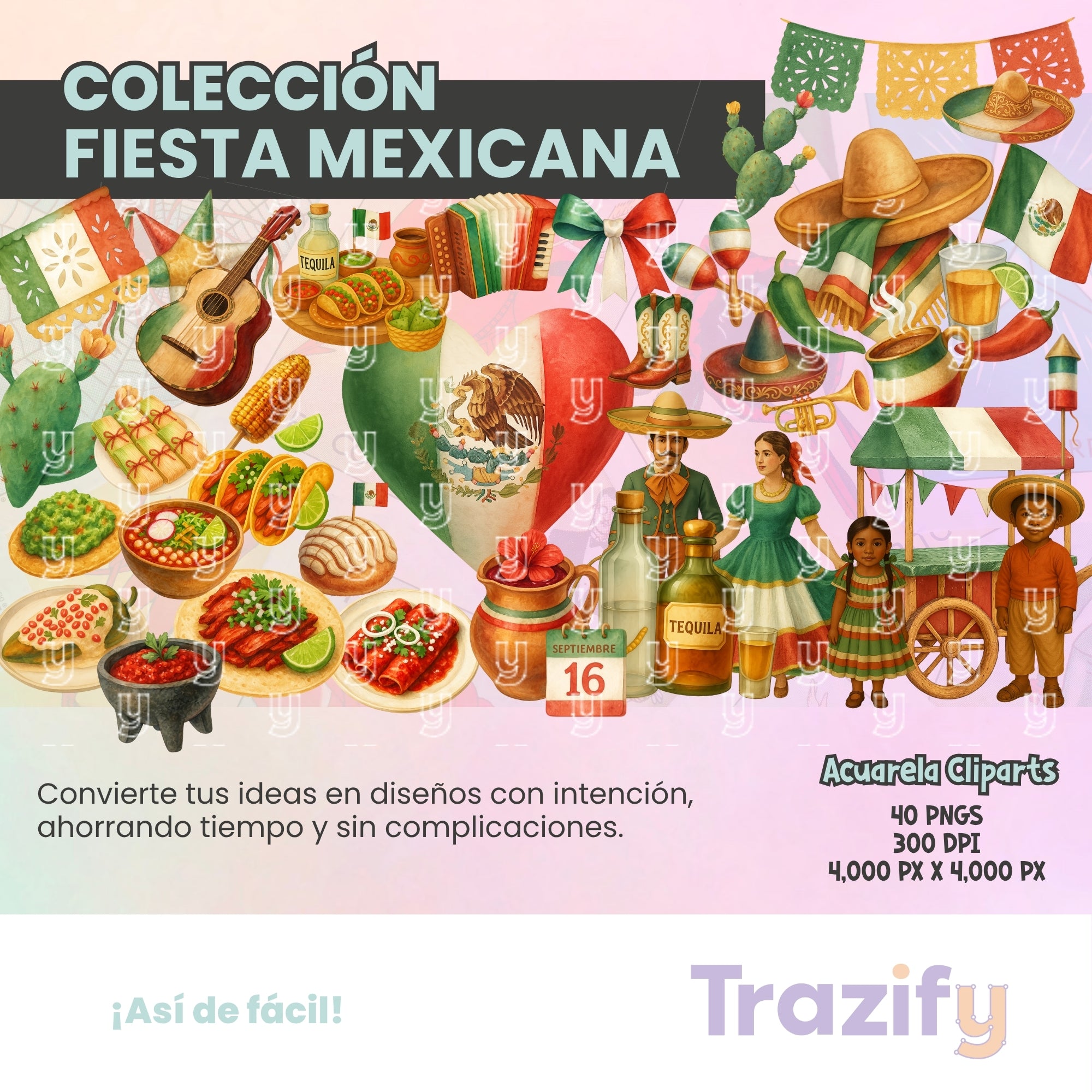 01 - Fiestas Mexicanas - ACUARELA Cliparts Digitales