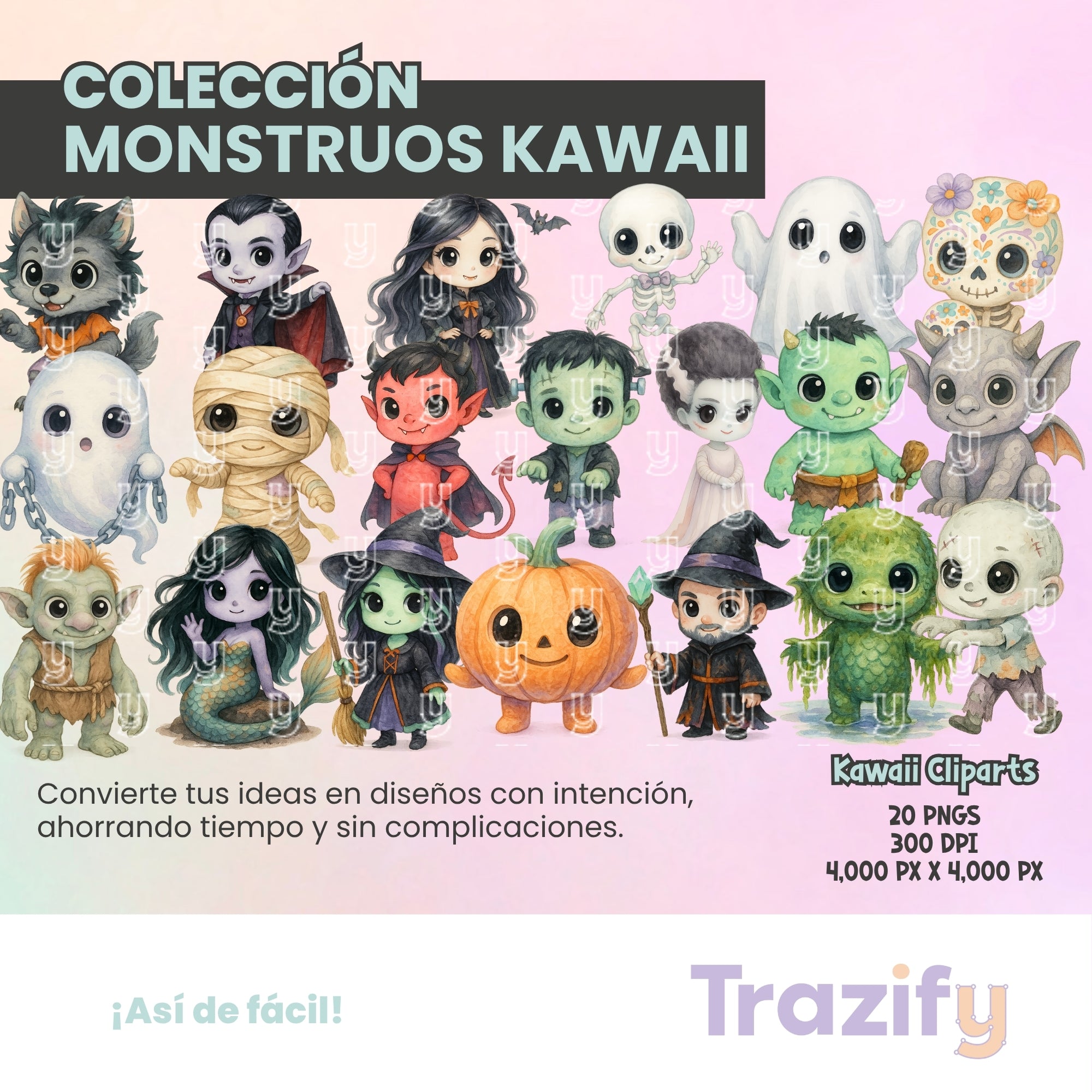 05 - Halloween - MONSTRUOS KAWAII Cliparts Digitales