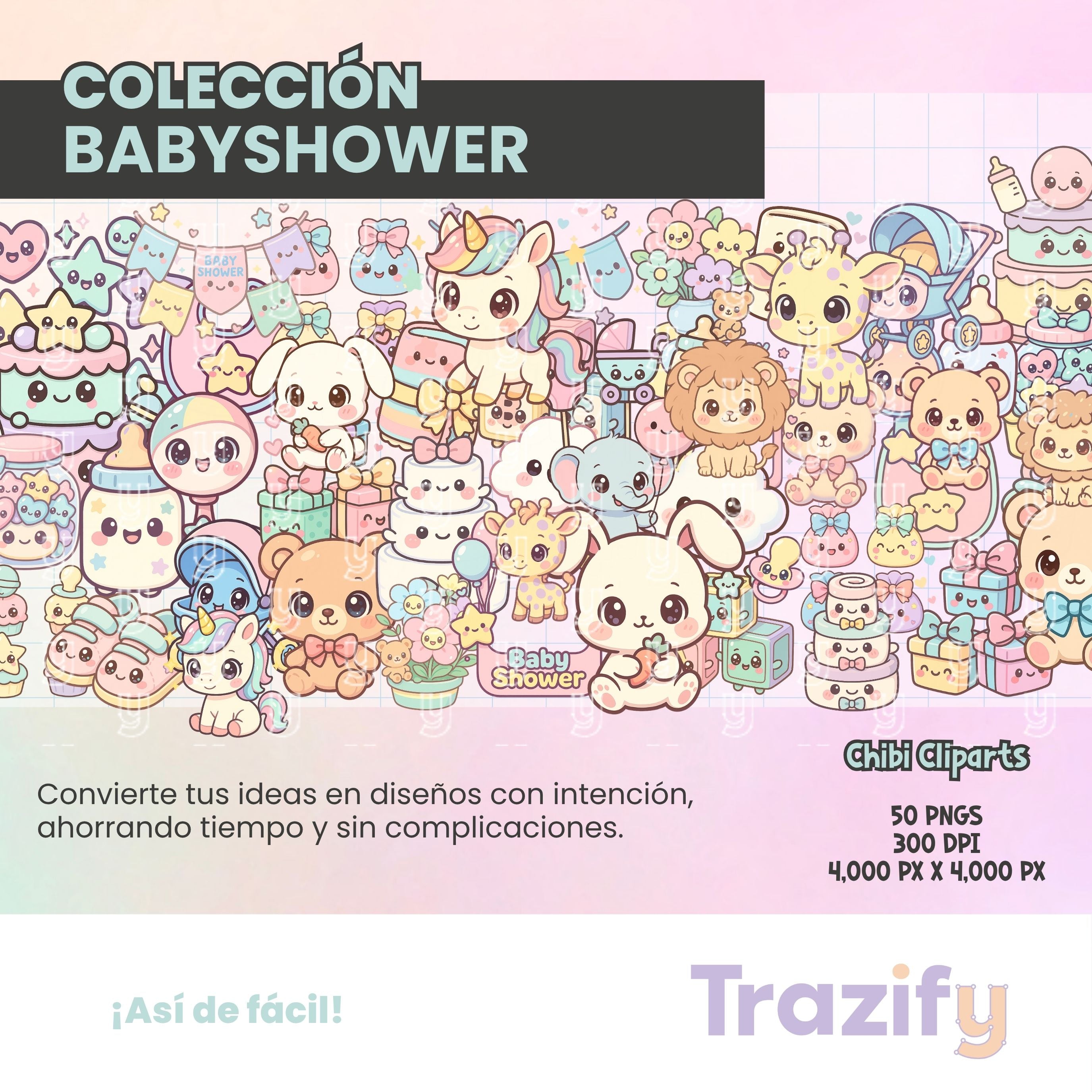03 - Ternura En Cada Trazo - BABYSHOWER CHIBI Cliparts Digitales