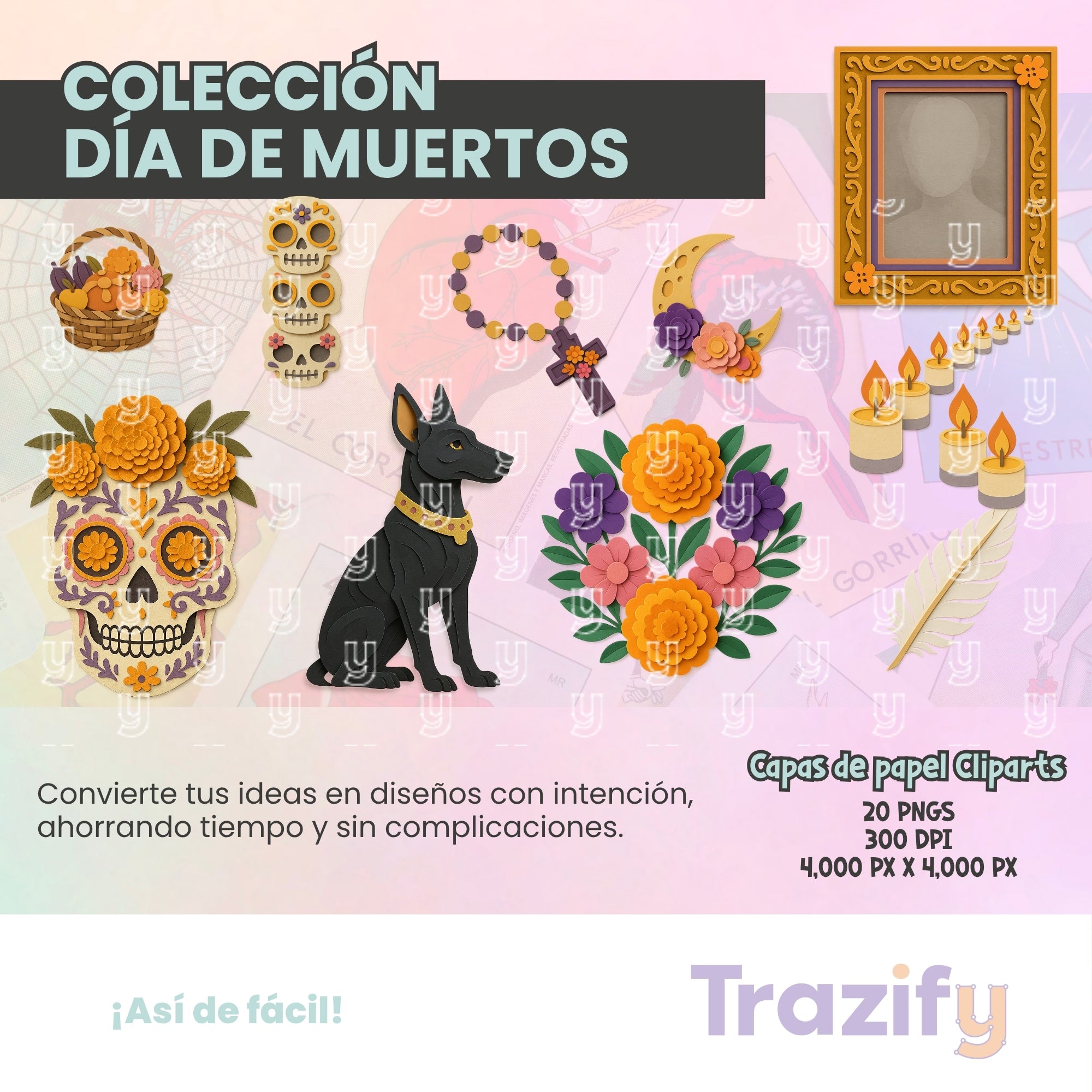 10 - Día de Muertos - CAPAS DE PAPEL Cliparts Digitales