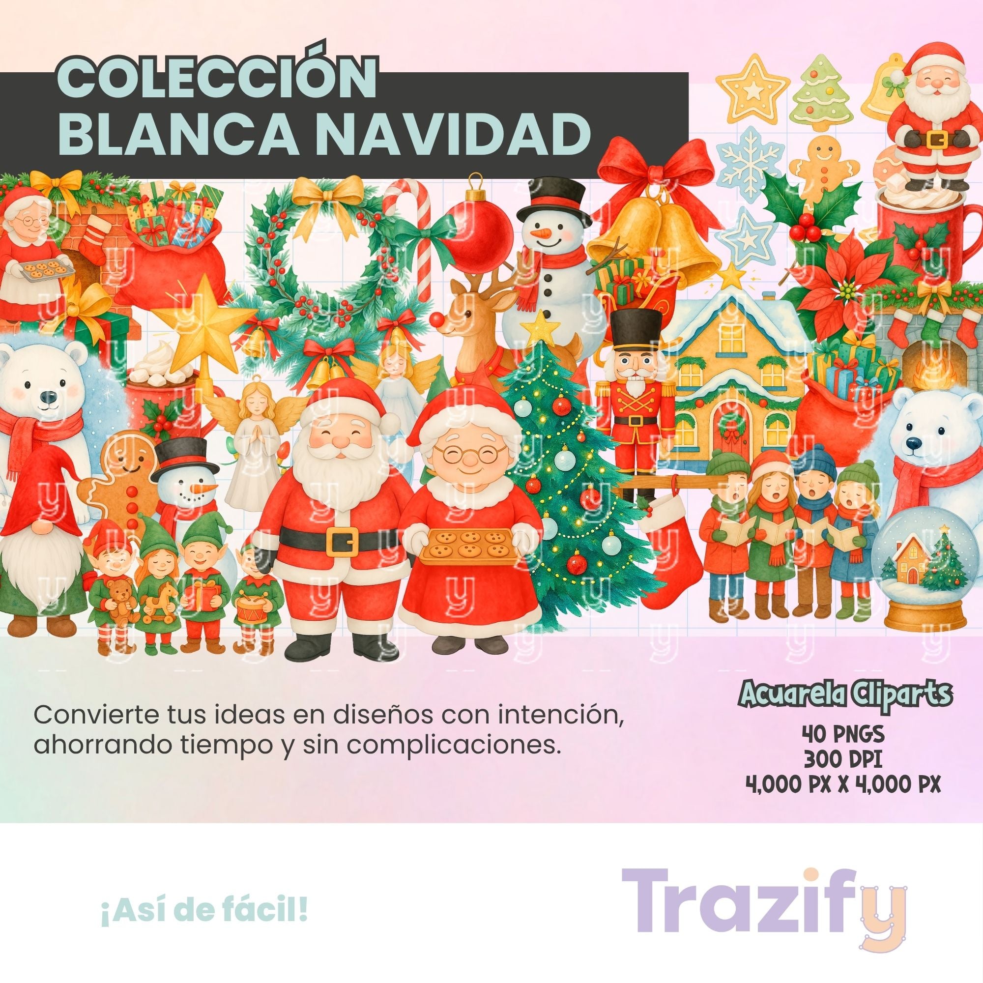 06 - Blanca Navidad - ACUARELA Cliparts Digitales