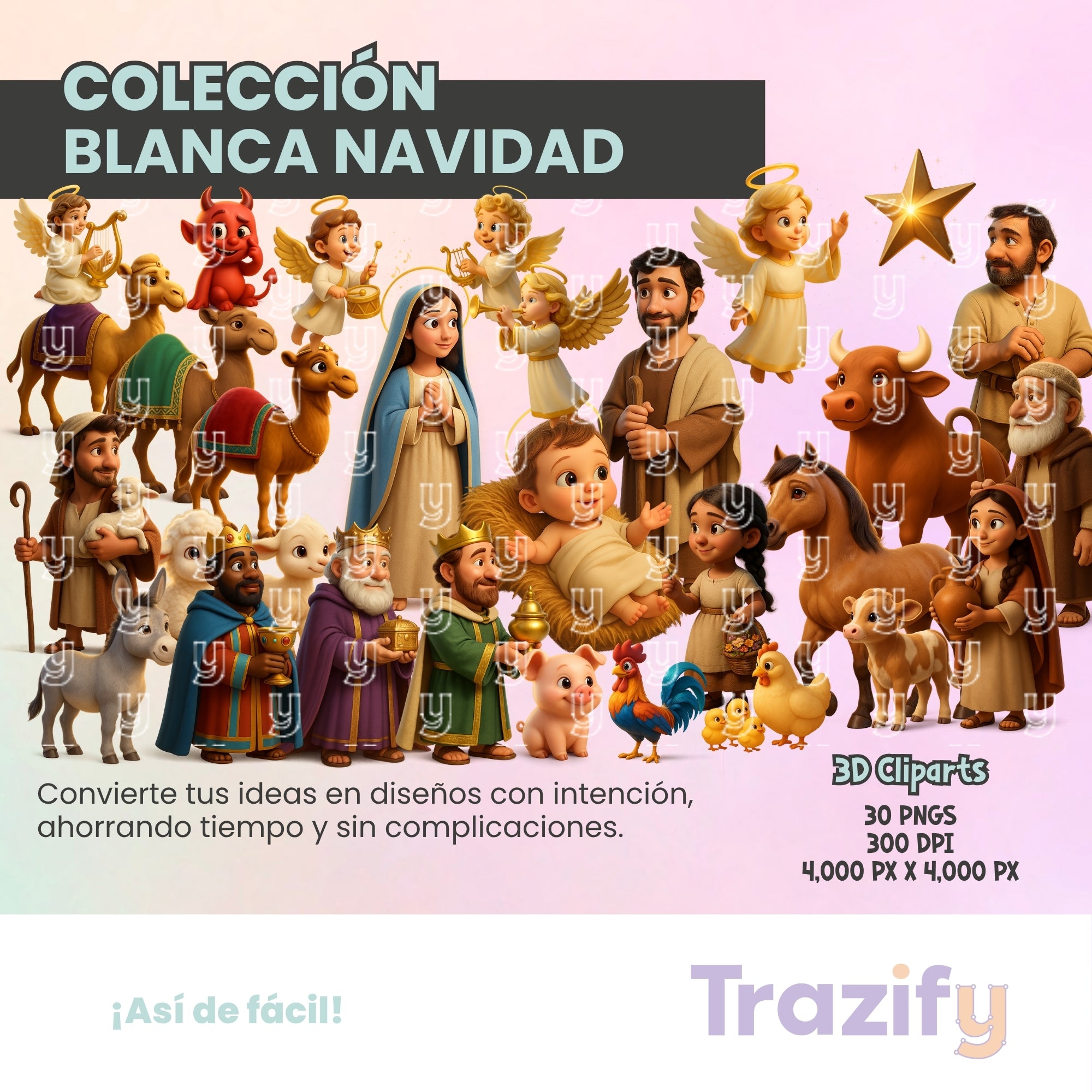 16 - Blanca Navidad - NACIMIENTO 3D Cliparts Digitales