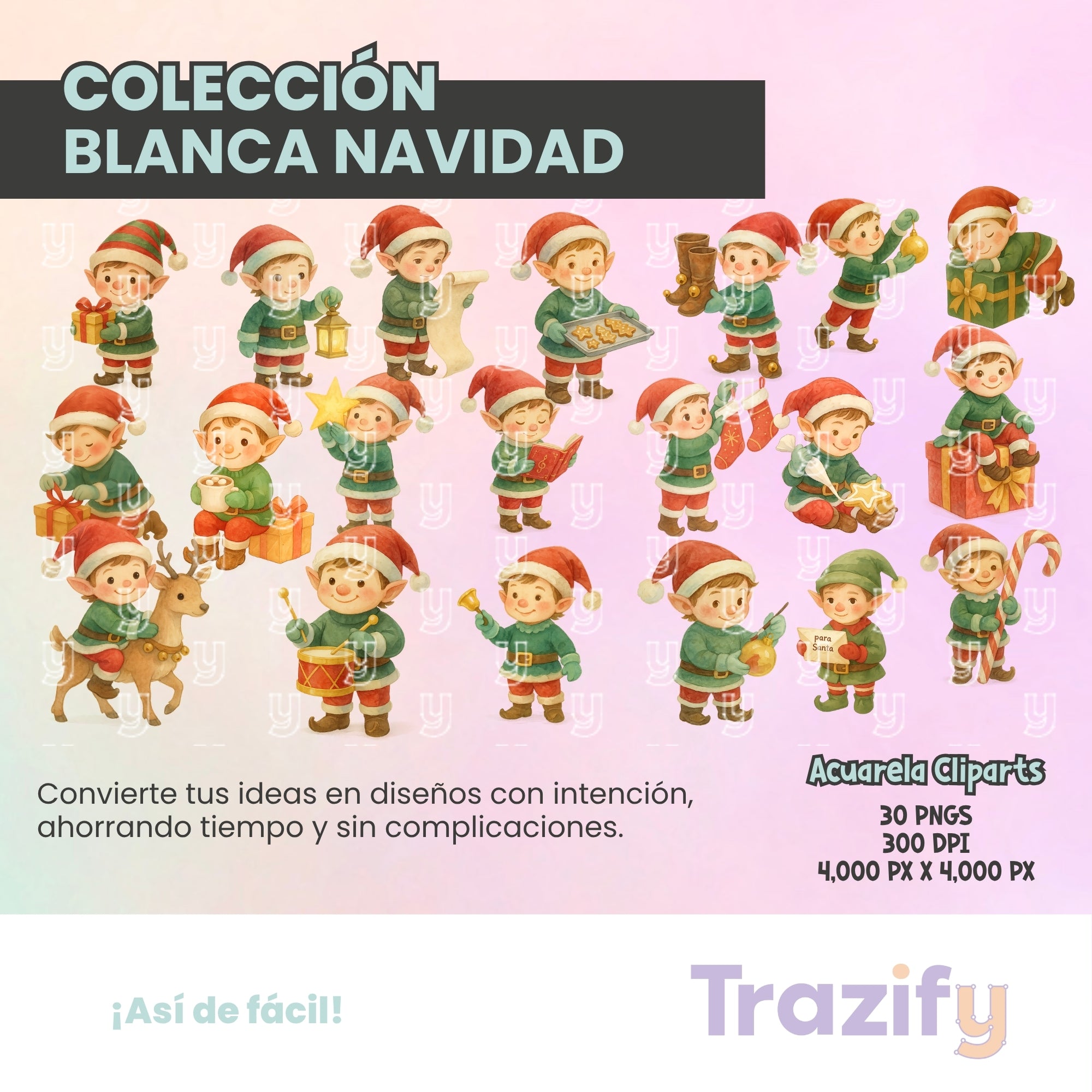 09 - Blanca Navidad - DUENDES NAVIDEÑOS ACUARELA Cliparts Digitales