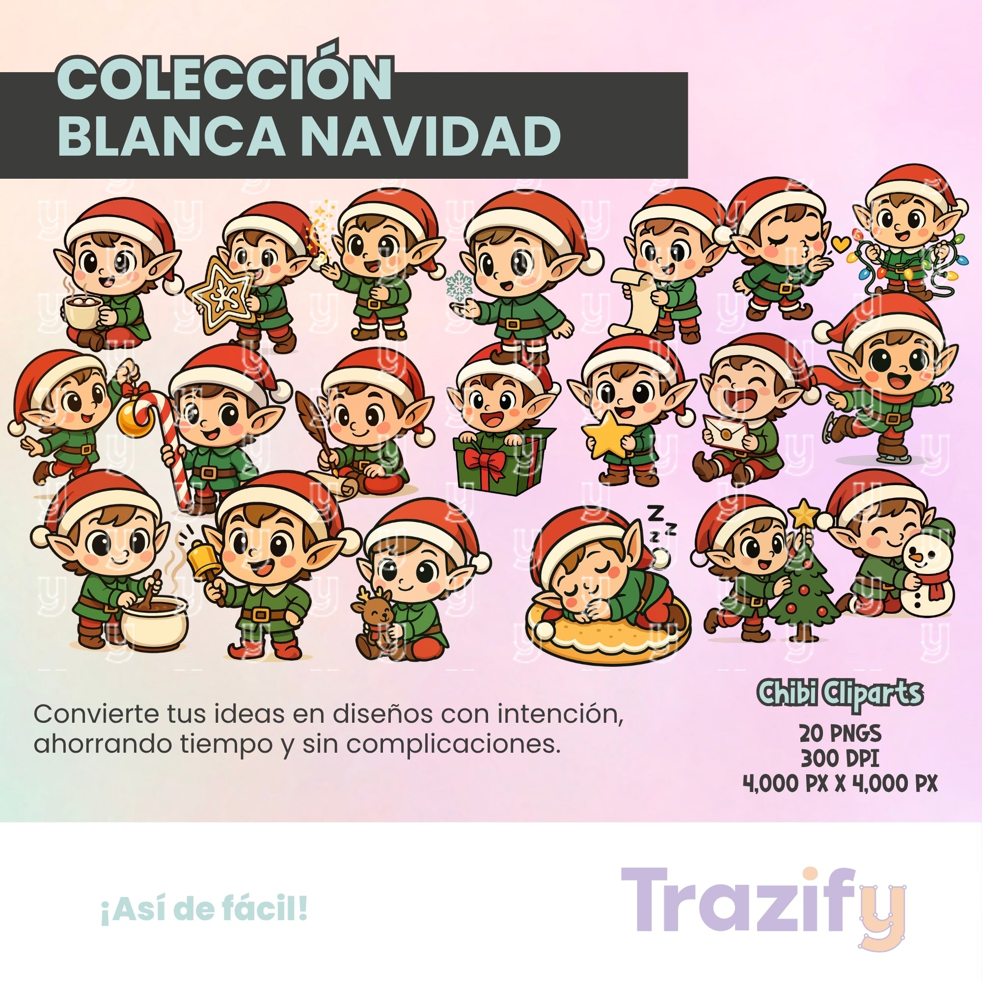 08 - Blanca Navidad - DUENDE NAVIDEÑO Cliparts Digitales