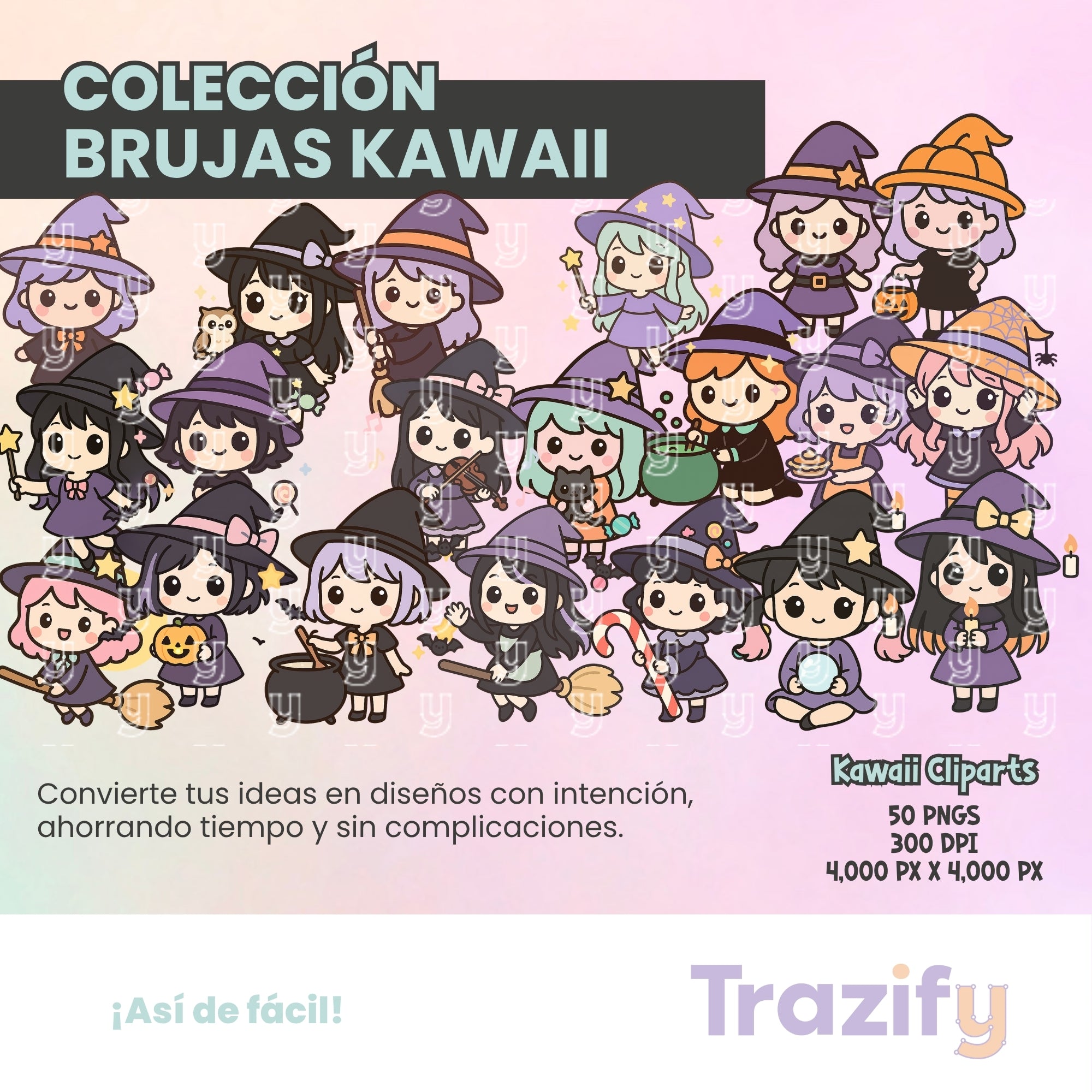 03 - Halloween - BRUJAS KAWAII Cliparts Digitales