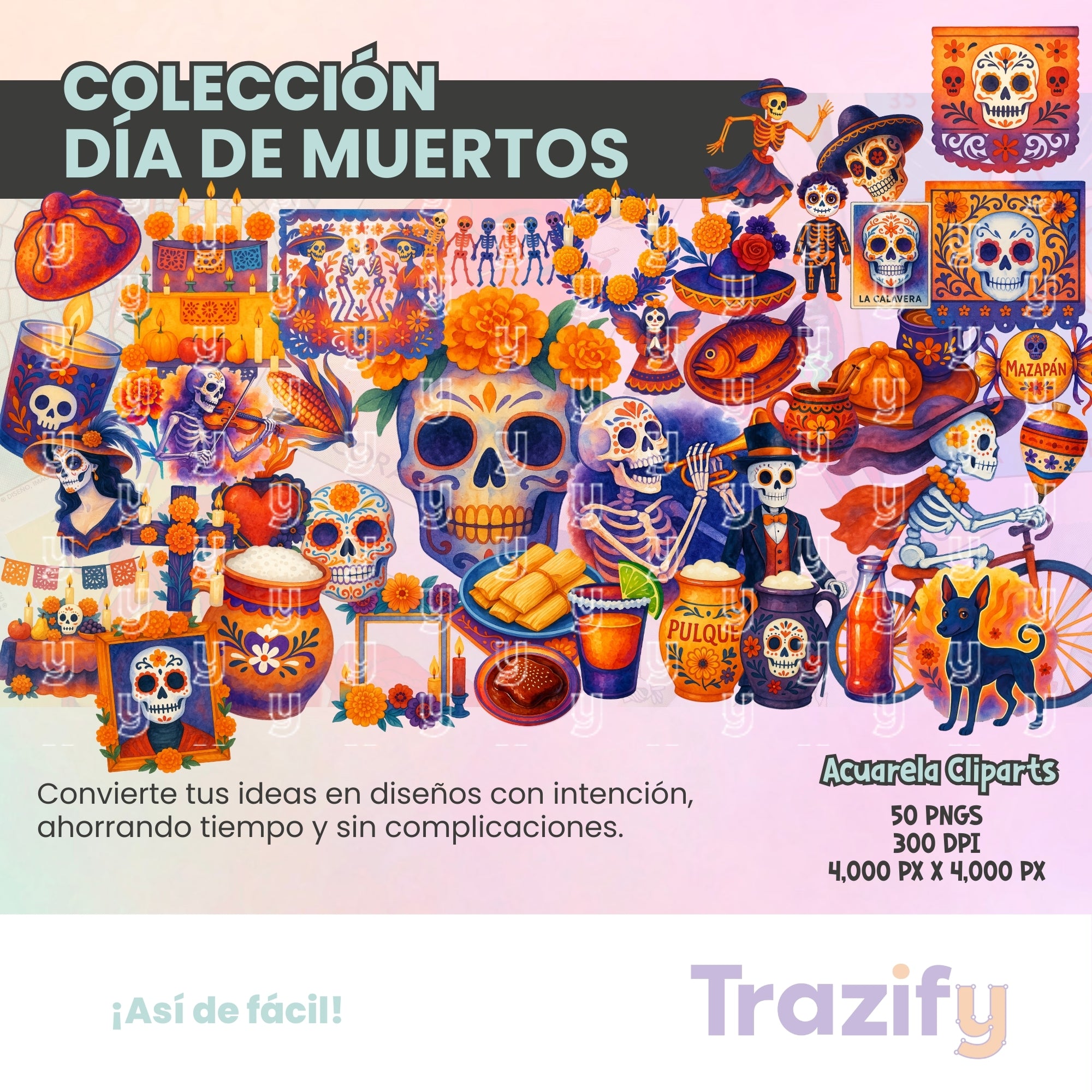 01 - Día de Muertos - ACUARELA Cliparts Digitales