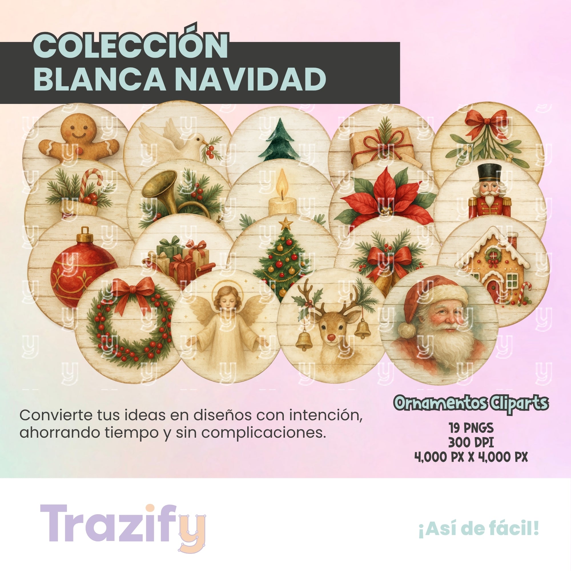 23 - Blanca Navidad - ORNAMENTOS NAVIDAD VINTAGE Cliparts Digitales