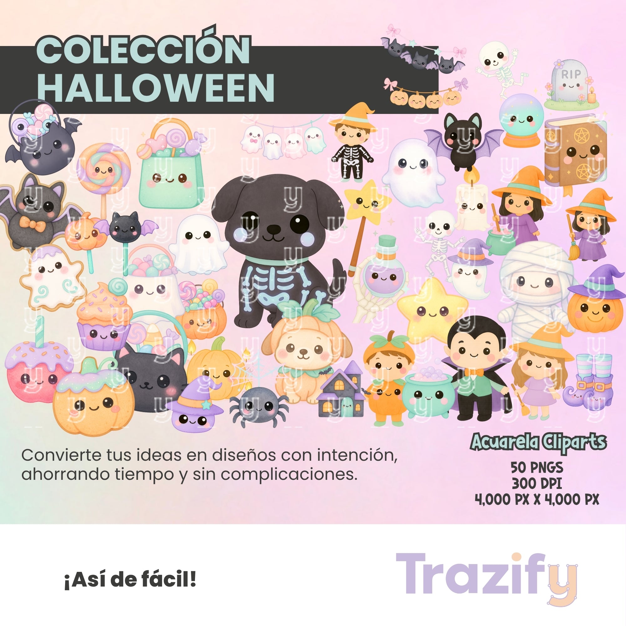 01 - Halloween - KAWAII ACUARELA Cliparts Digitales
