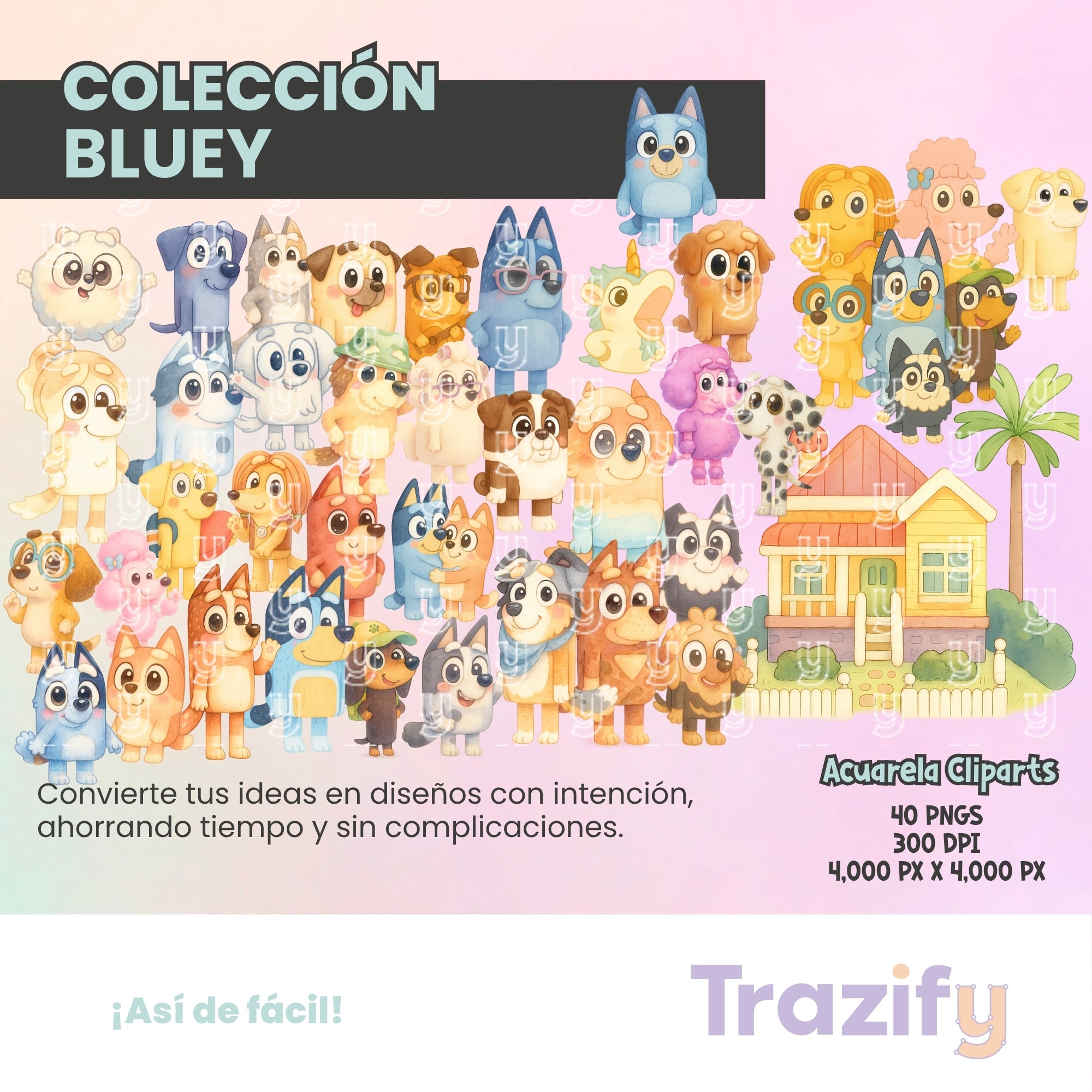 01 - Blue y - ACUARELA Cliparts Digitales