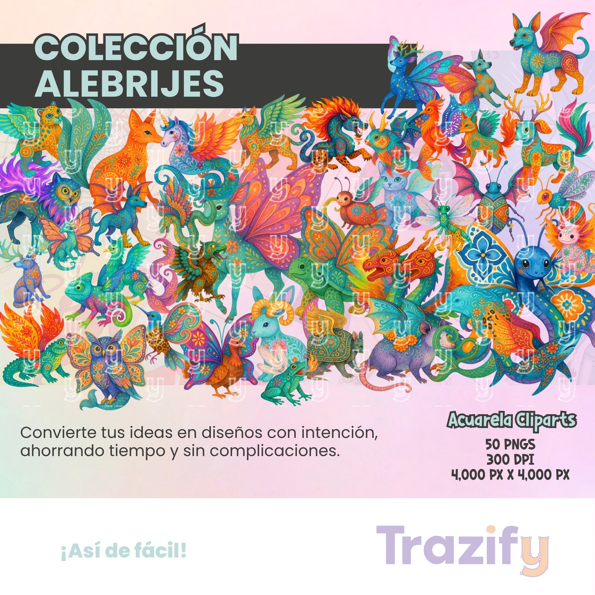 03 - Día de Muertos - ACUARELA ALEBRIJES Cliparts Digitales