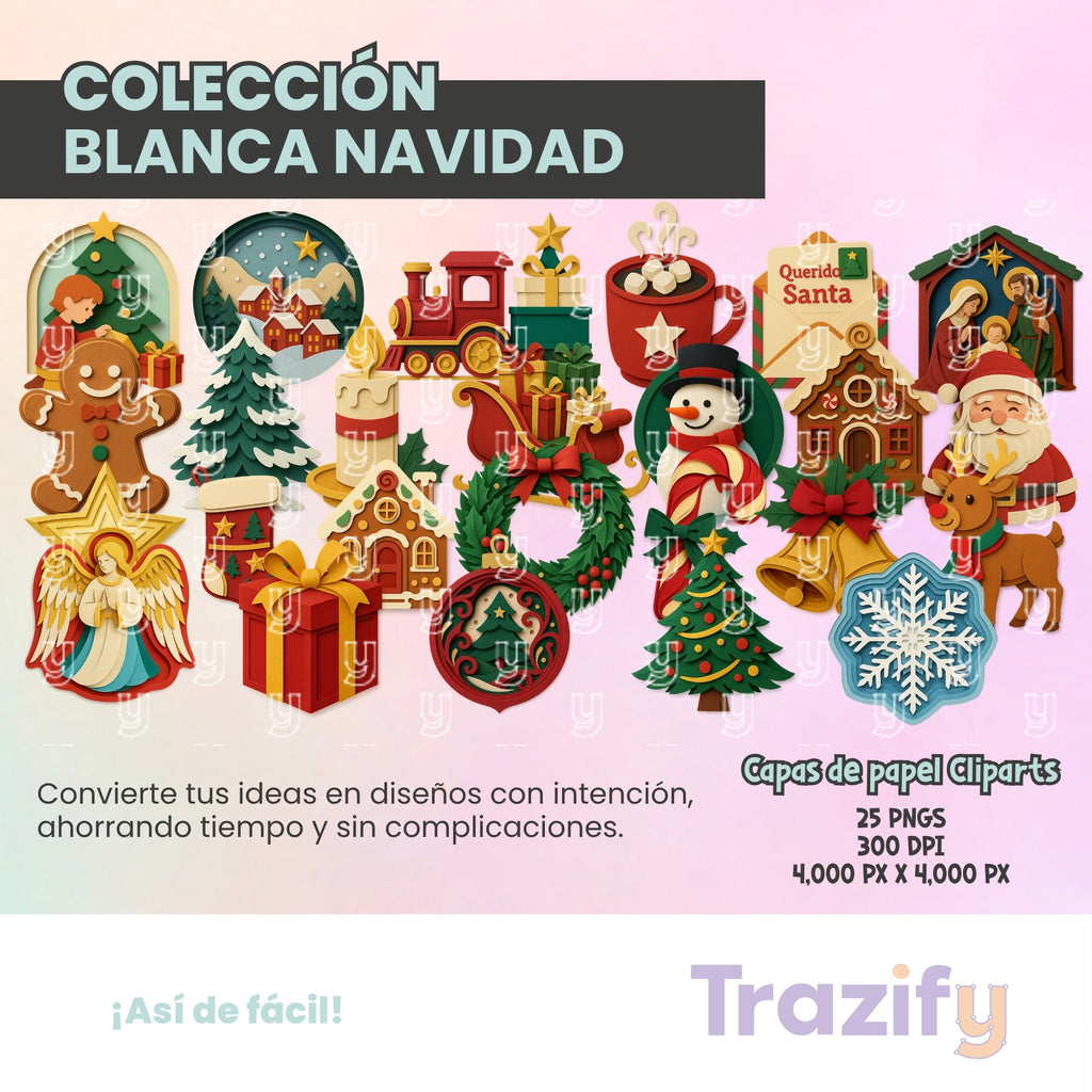 18 - Blanca Navidad - NAVIDAD CAPAS DE PAPEL Cliparts Digitales