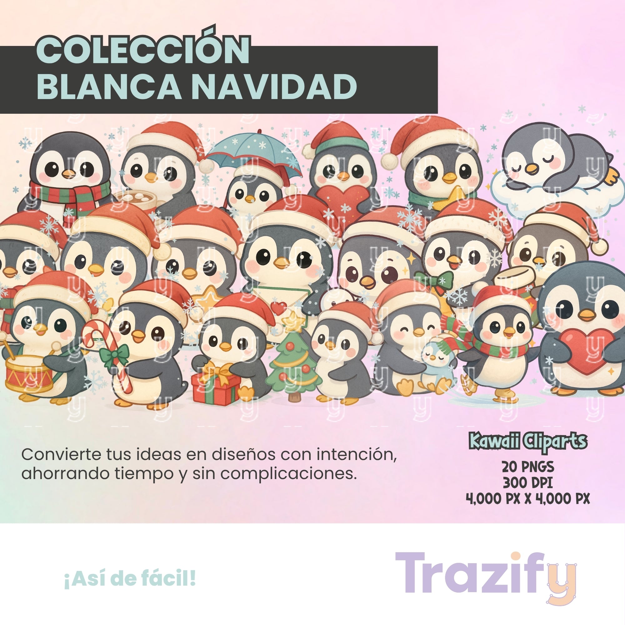 11 - Blanca Navidad - PINGÜINOS NAVIDEÑOS KAWAII Cliparts Digitales