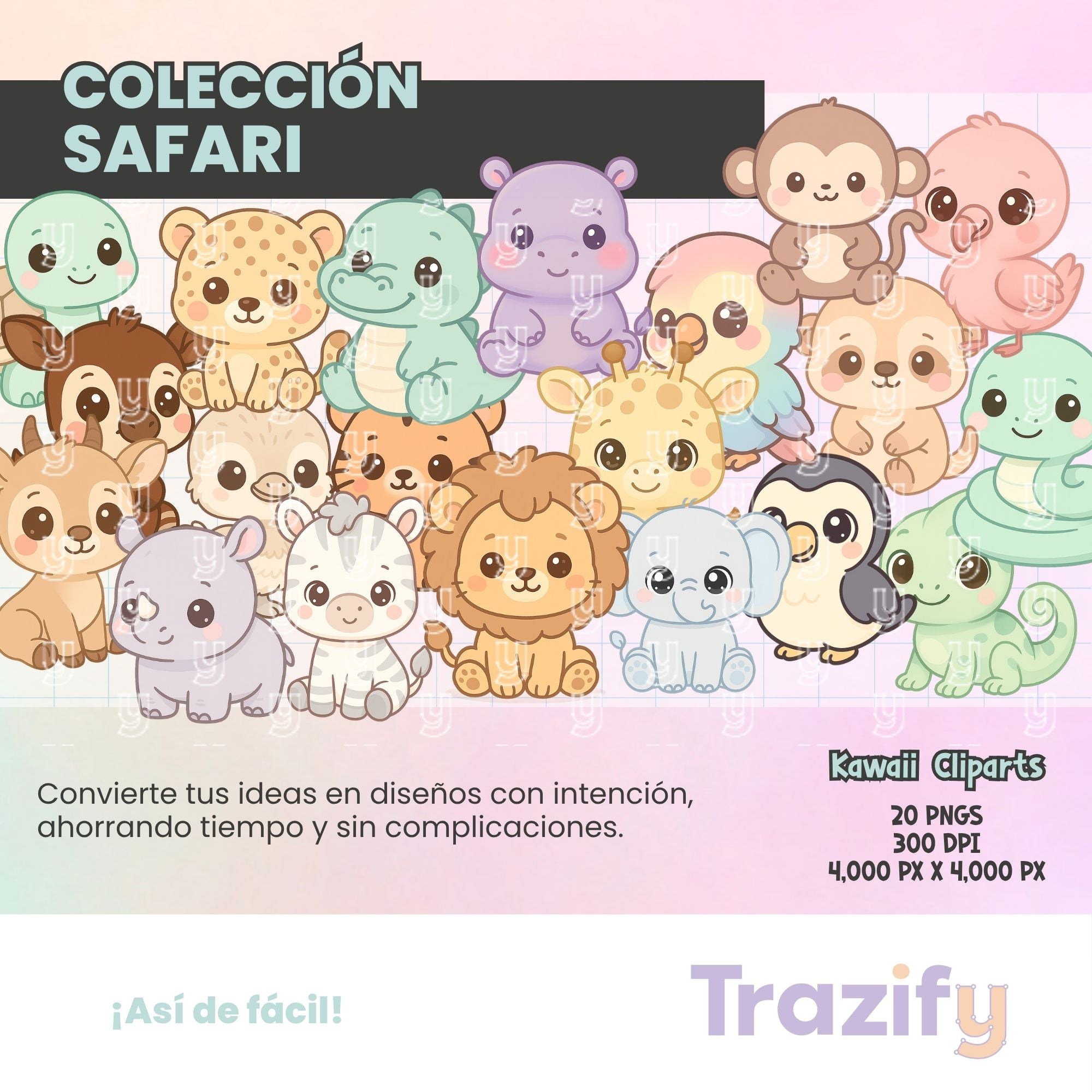 02 - Trazos Salvajes - SAFARI KAWAII Cliparts Digitales