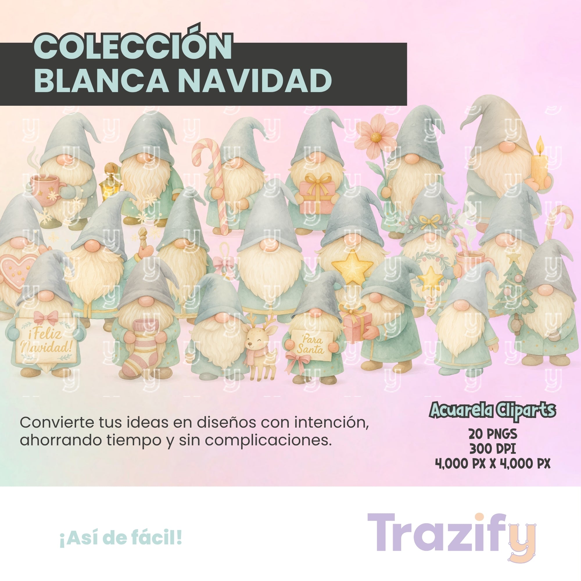 10 - Blanca Navidad - DUENDES NAVIDEÑOS ACUARELA Cliparts Digitales