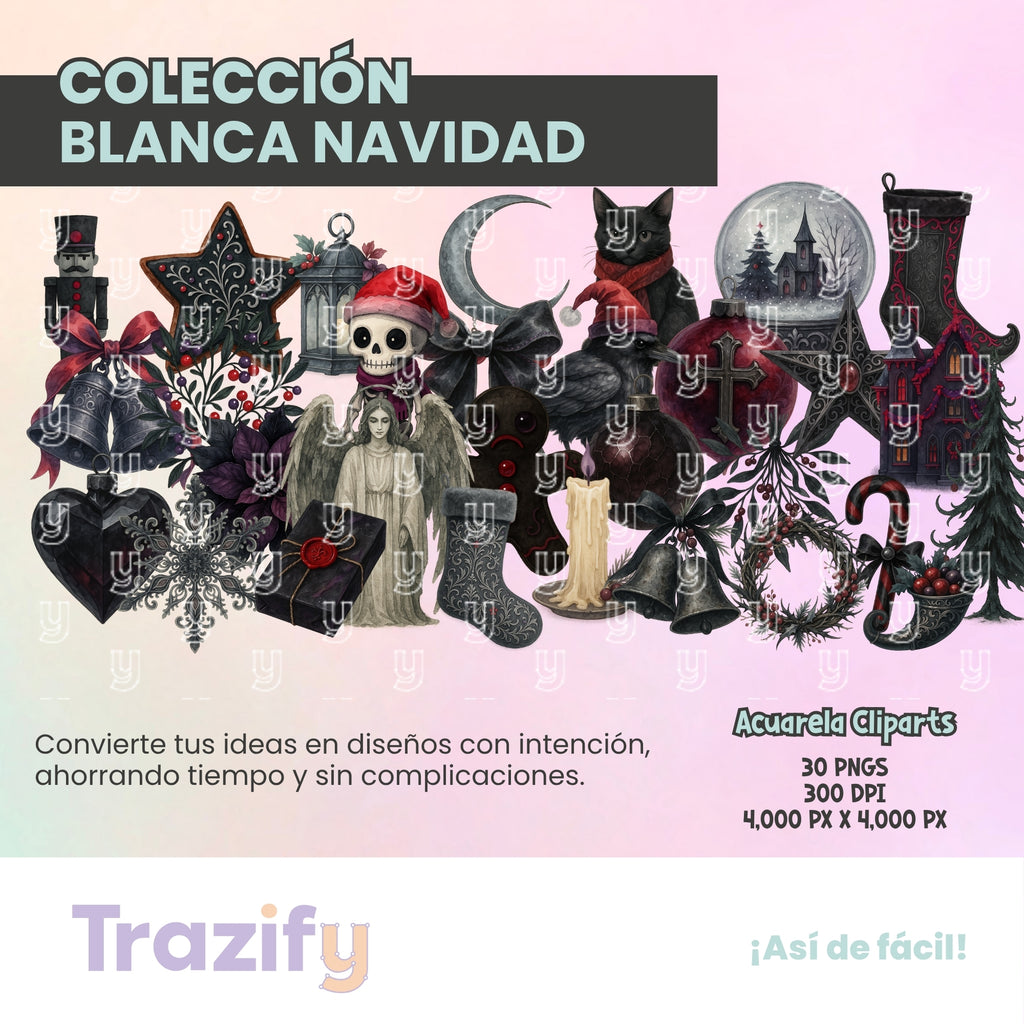 22 - Blanca Navidad - NAVIDAD GÓTICA Cliparts Digitales