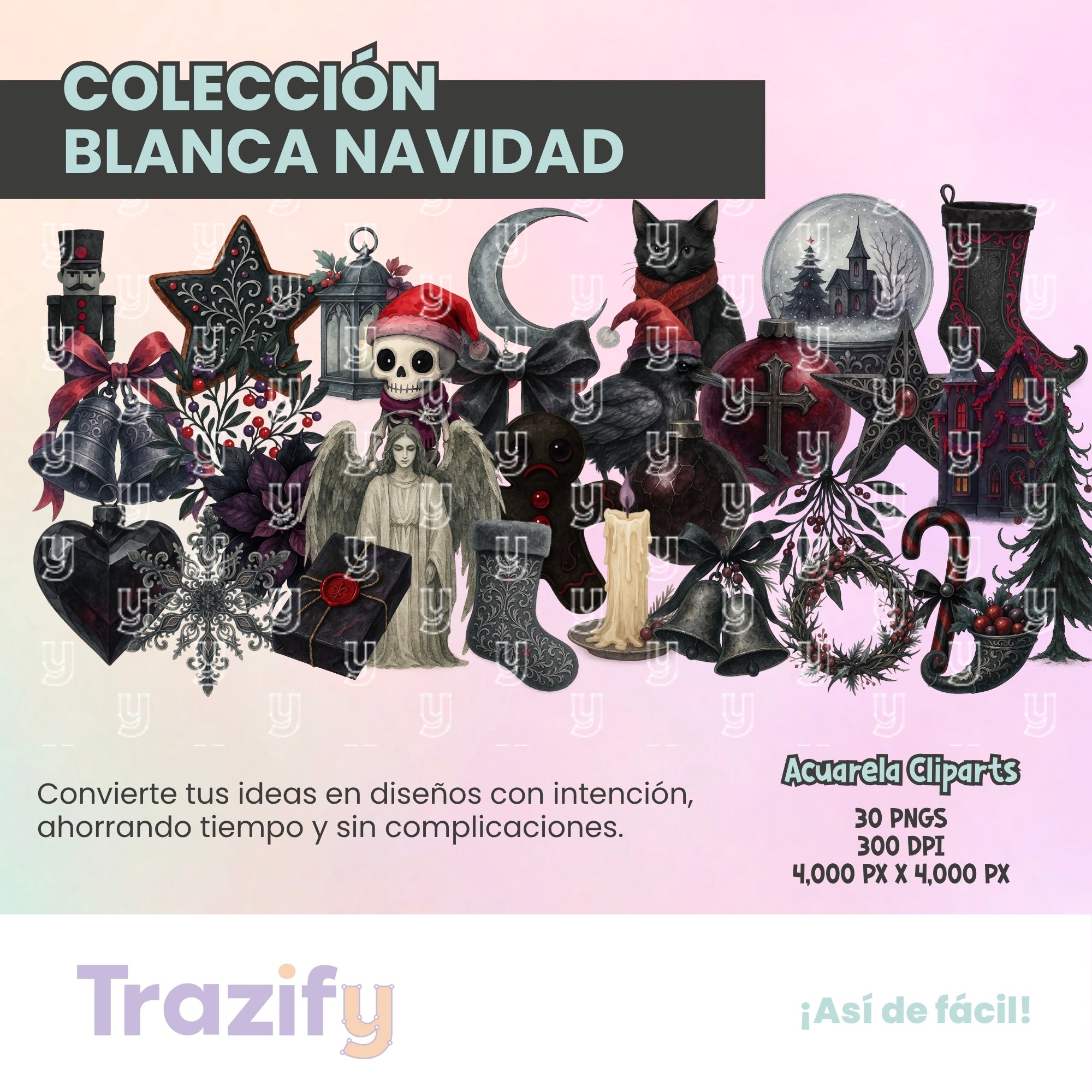22 - Blanca Navidad - NAVIDAD GÓTICA Cliparts Digitales
