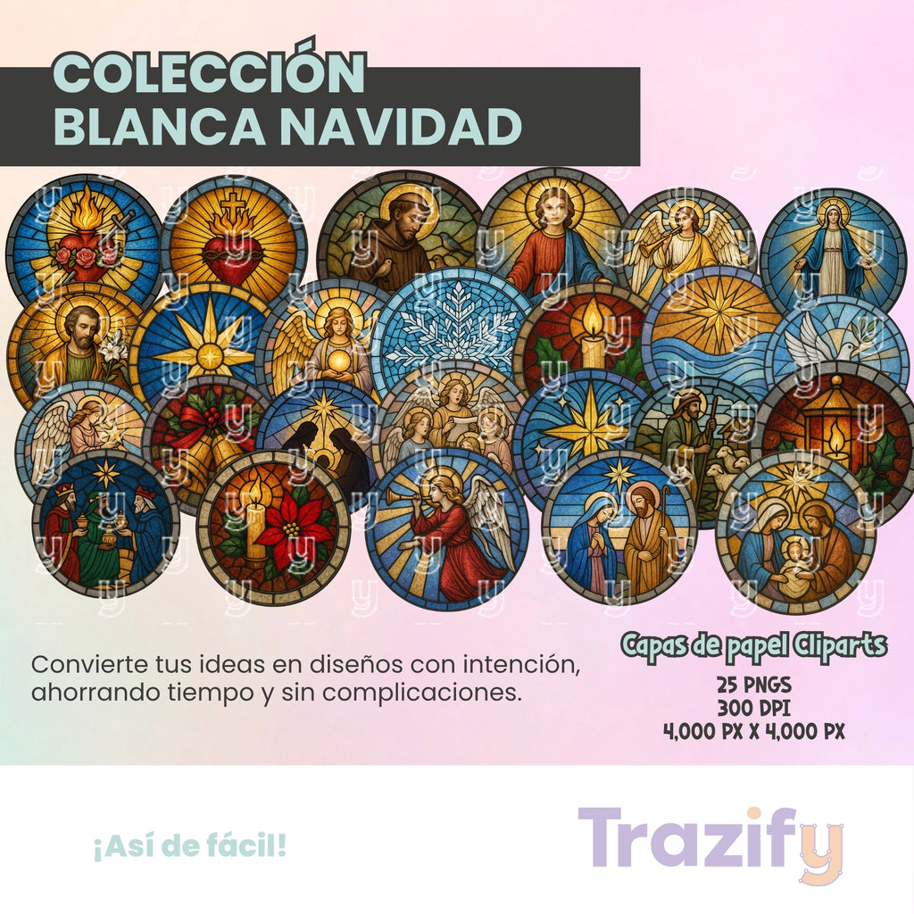 19 - Blanca Navidad - VITRALES RELIGIOSOS Cliparts Digitales