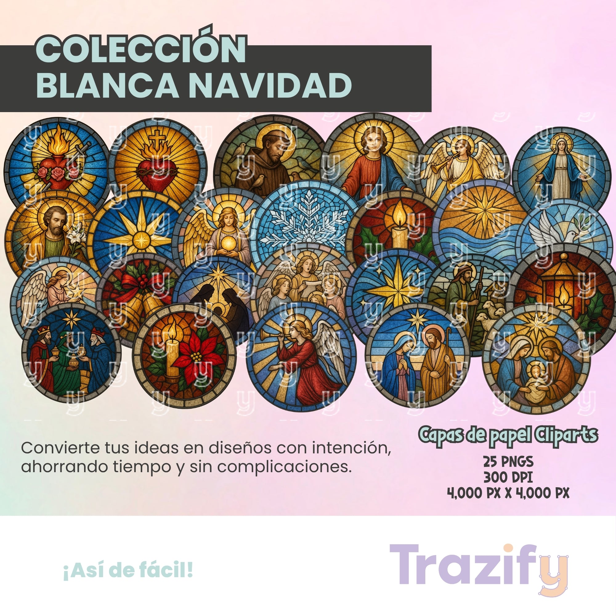 19 - Blanca Navidad - VITRALES RELIGIOSOS Cliparts Digitales