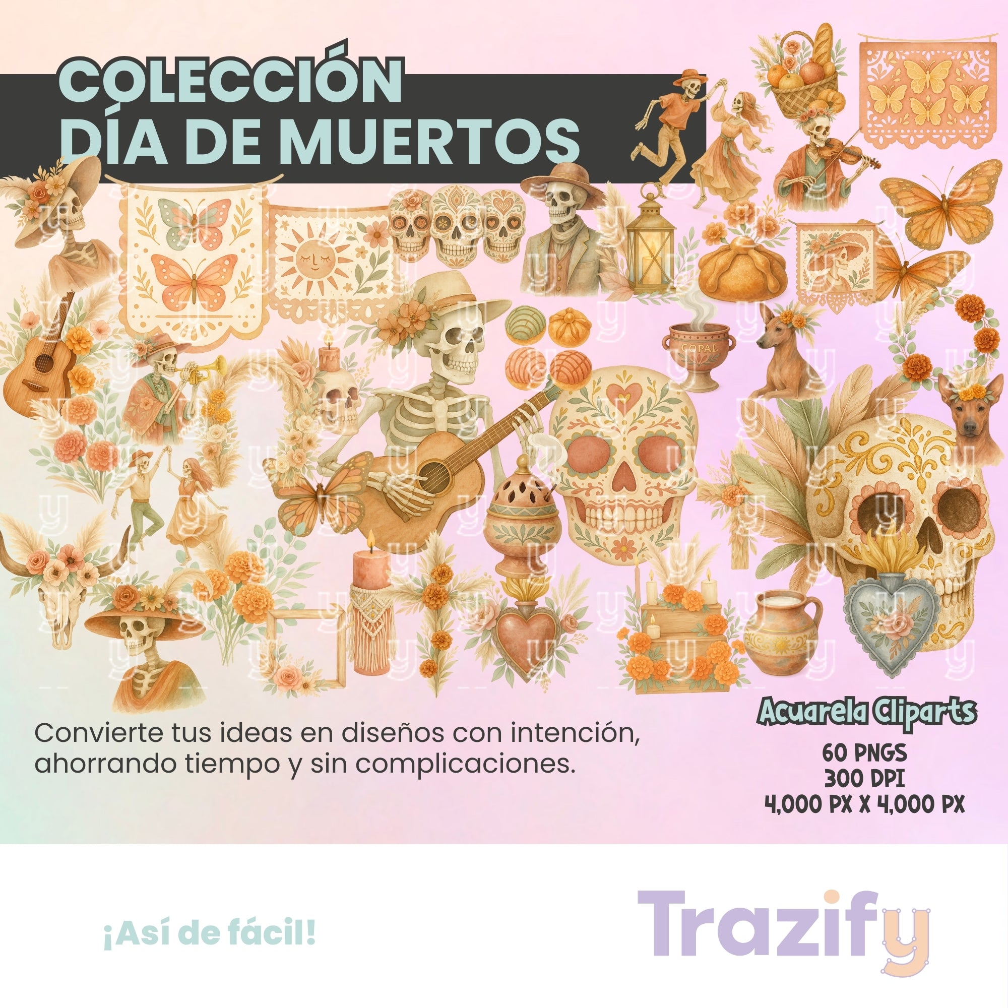 02 - Día de Muertos - BOHO ACUARELA Cliparts Digitales