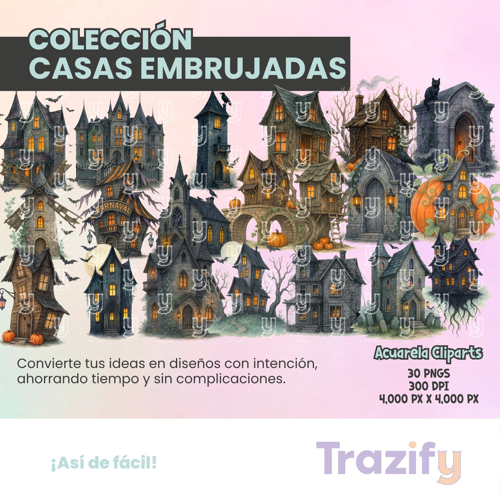 06 - Halloween - CASAS EMBRUJADAS Cliparts Digitales