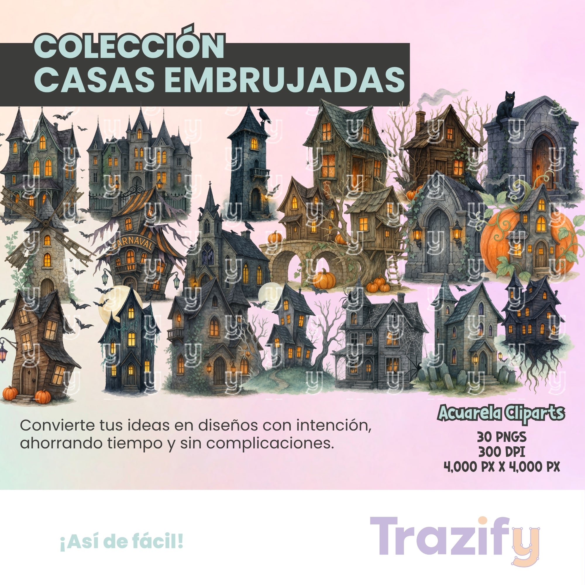 06 - Halloween - CASAS EMBRUJADAS Cliparts Digitales