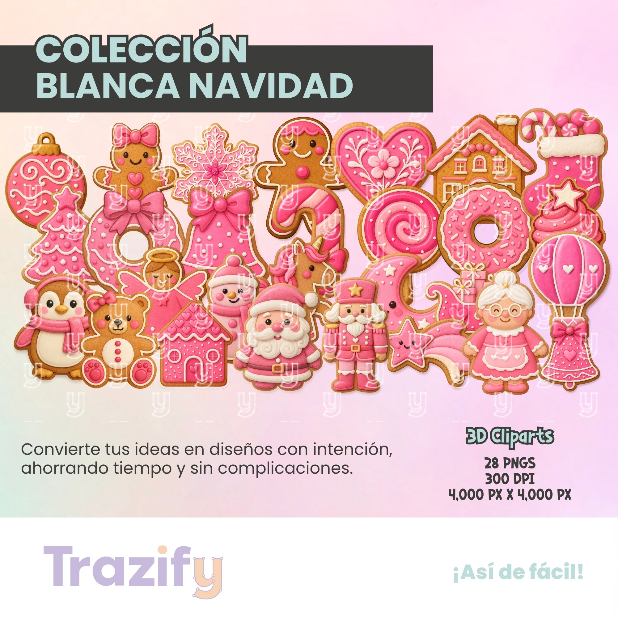21 - Blanca Navidad - GALLETAS JENGIBRE ROSA Cliparts Digitales