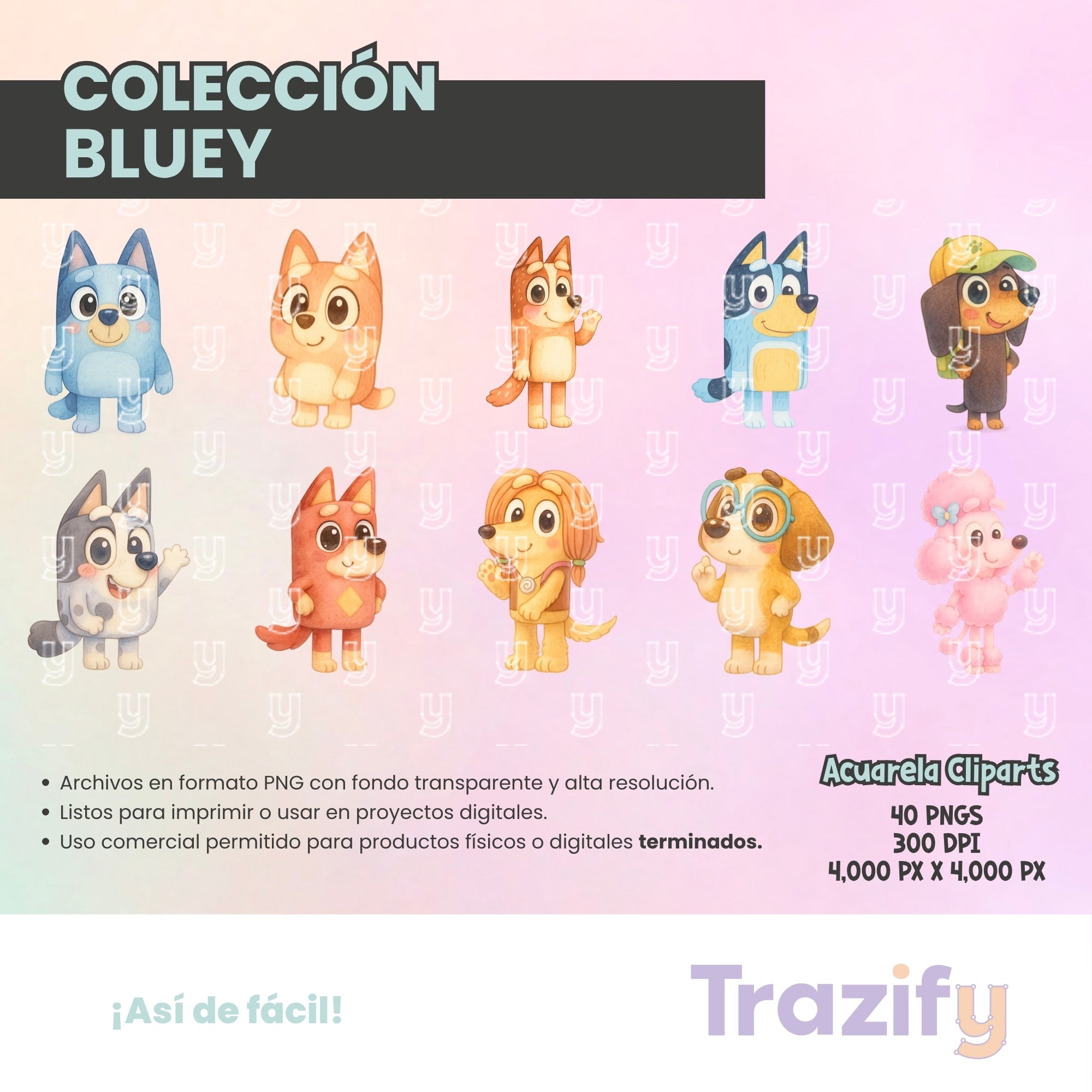 01 - Blue y - ACUARELA Cliparts Digitales