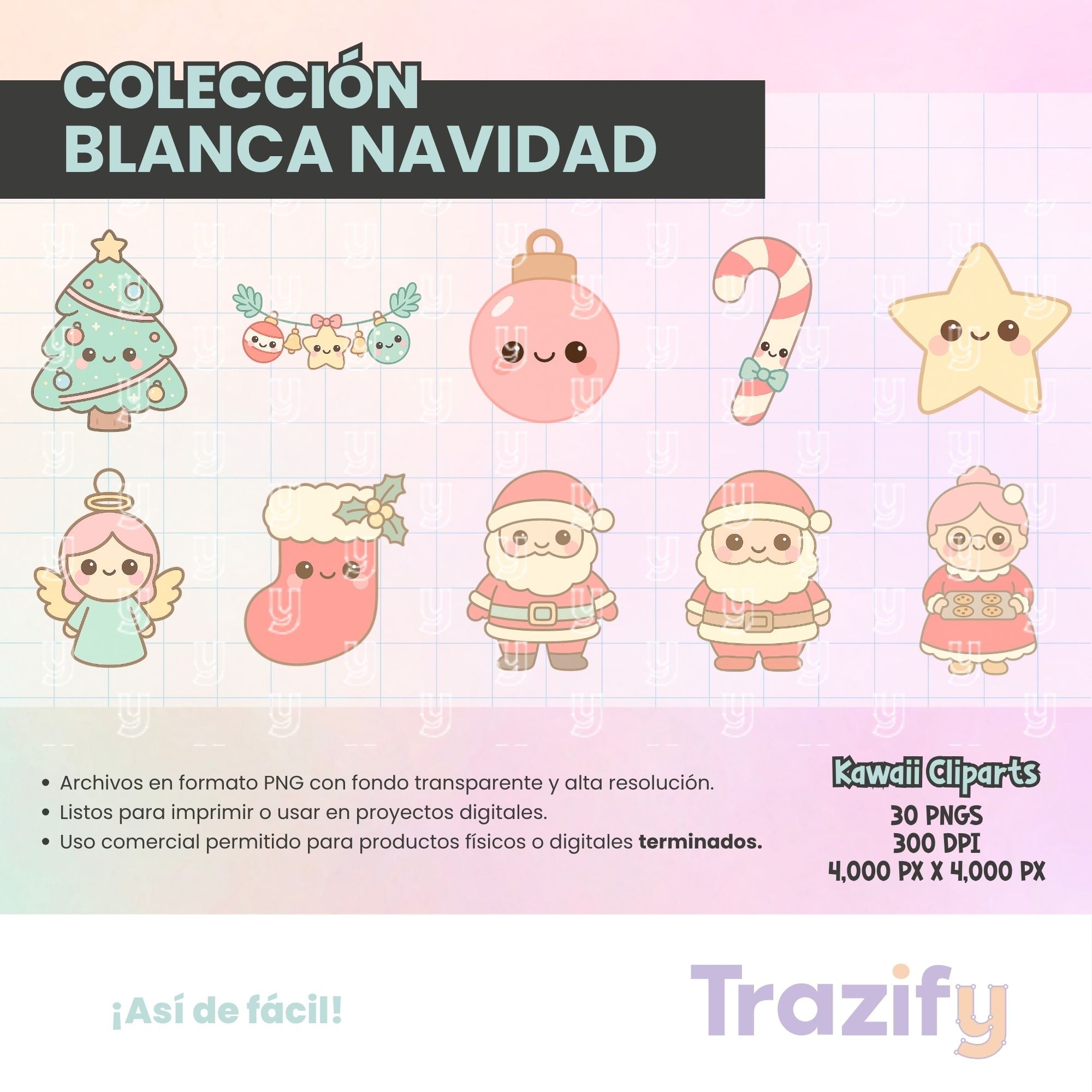 03 - Blanca Navidad - KAWAII Cliparts Digitales