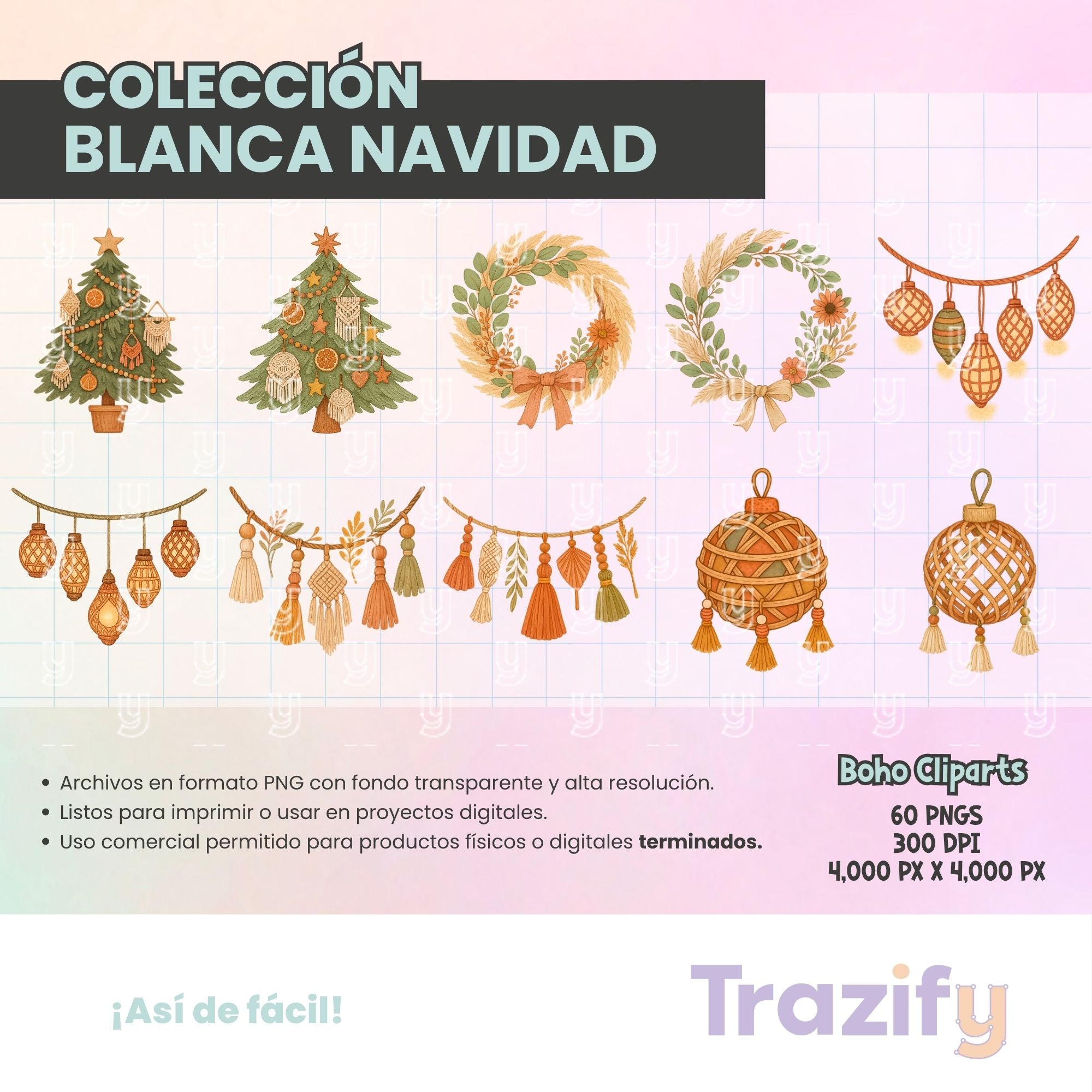 05 - Blanca Navidad - BOHO Cliparts Digitales