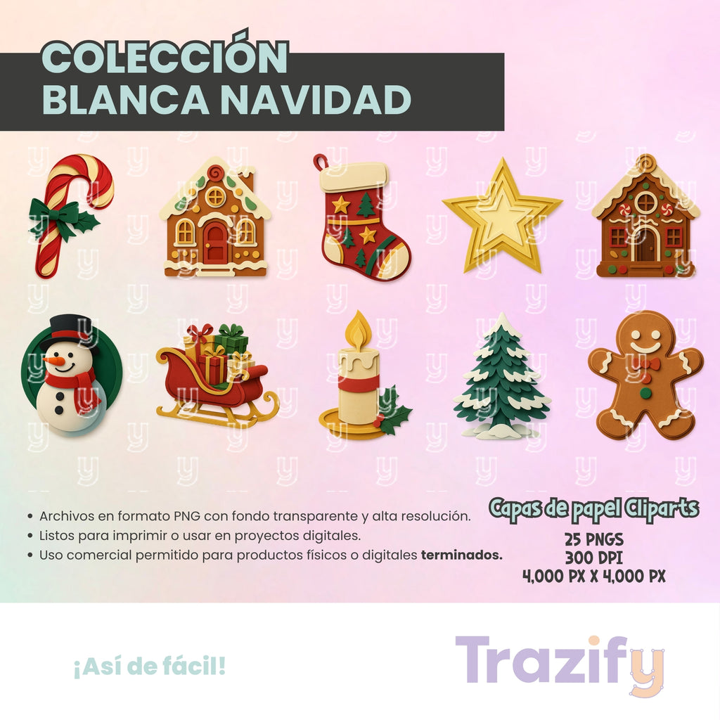 18 - Blanca Navidad - NAVIDAD CAPAS DE PAPEL Cliparts Digitales