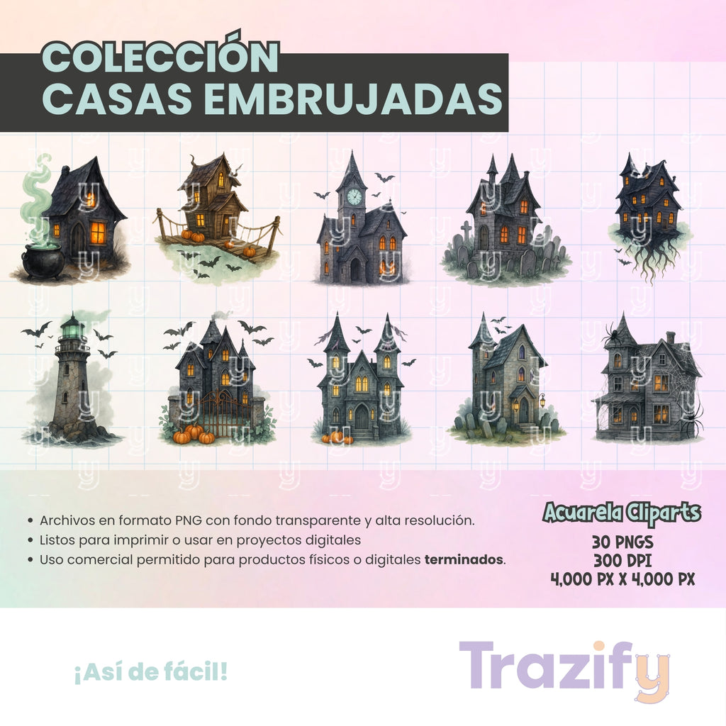 06 - Halloween - CASAS EMBRUJADAS Cliparts Digitales