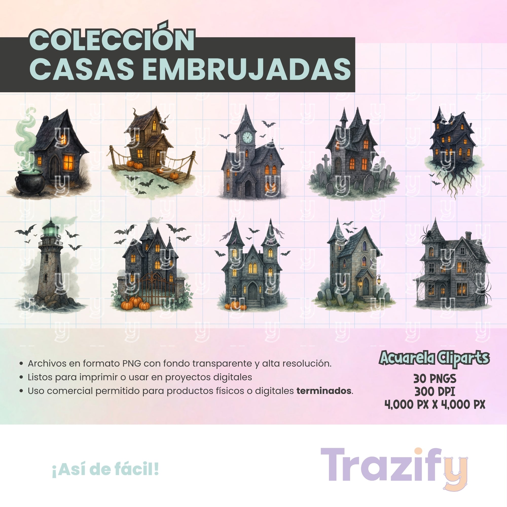 06 - Halloween - CASAS EMBRUJADAS Cliparts Digitales