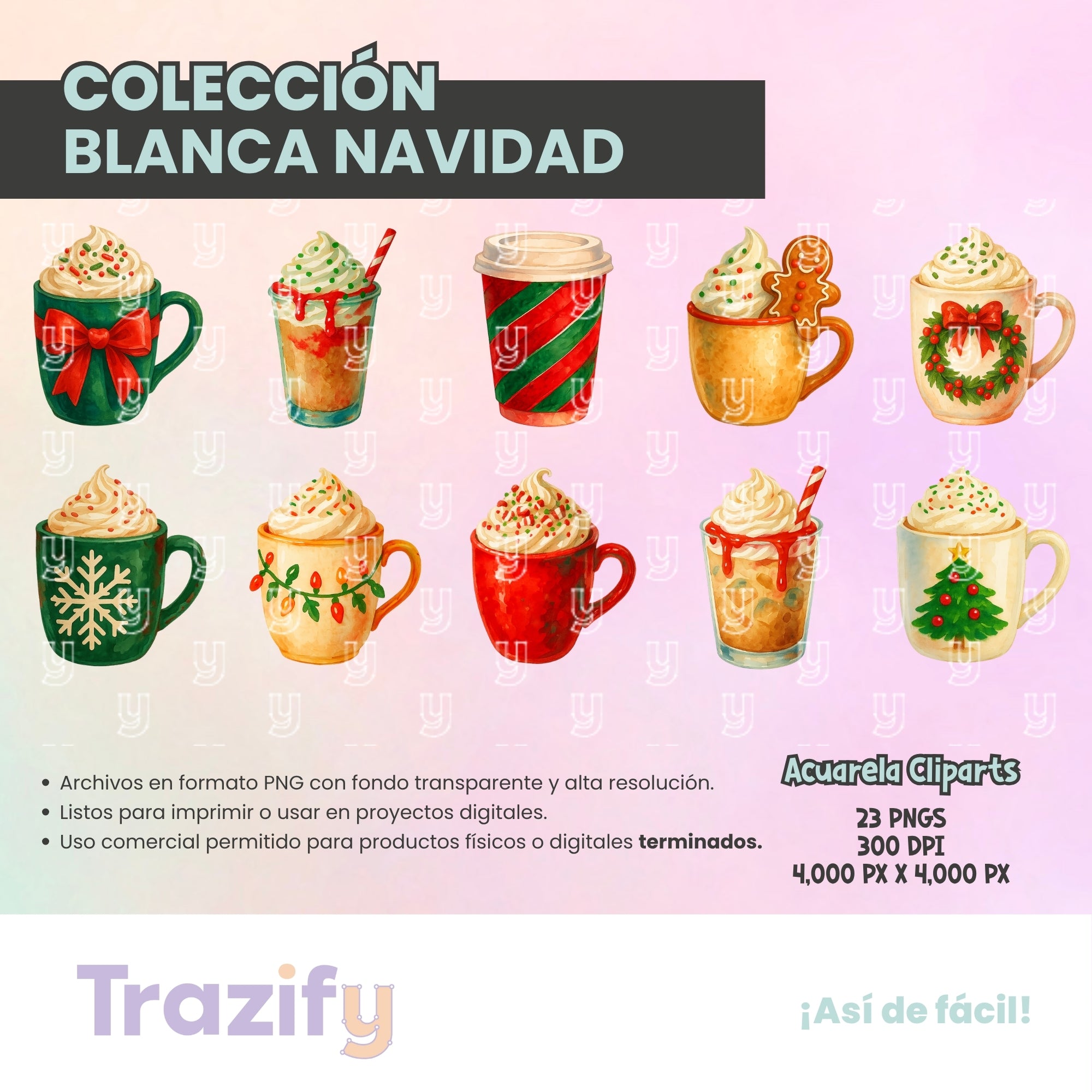 20 - Blanca Navidad - CAFÉ NAVIDEÑO Cliparts Digitales
