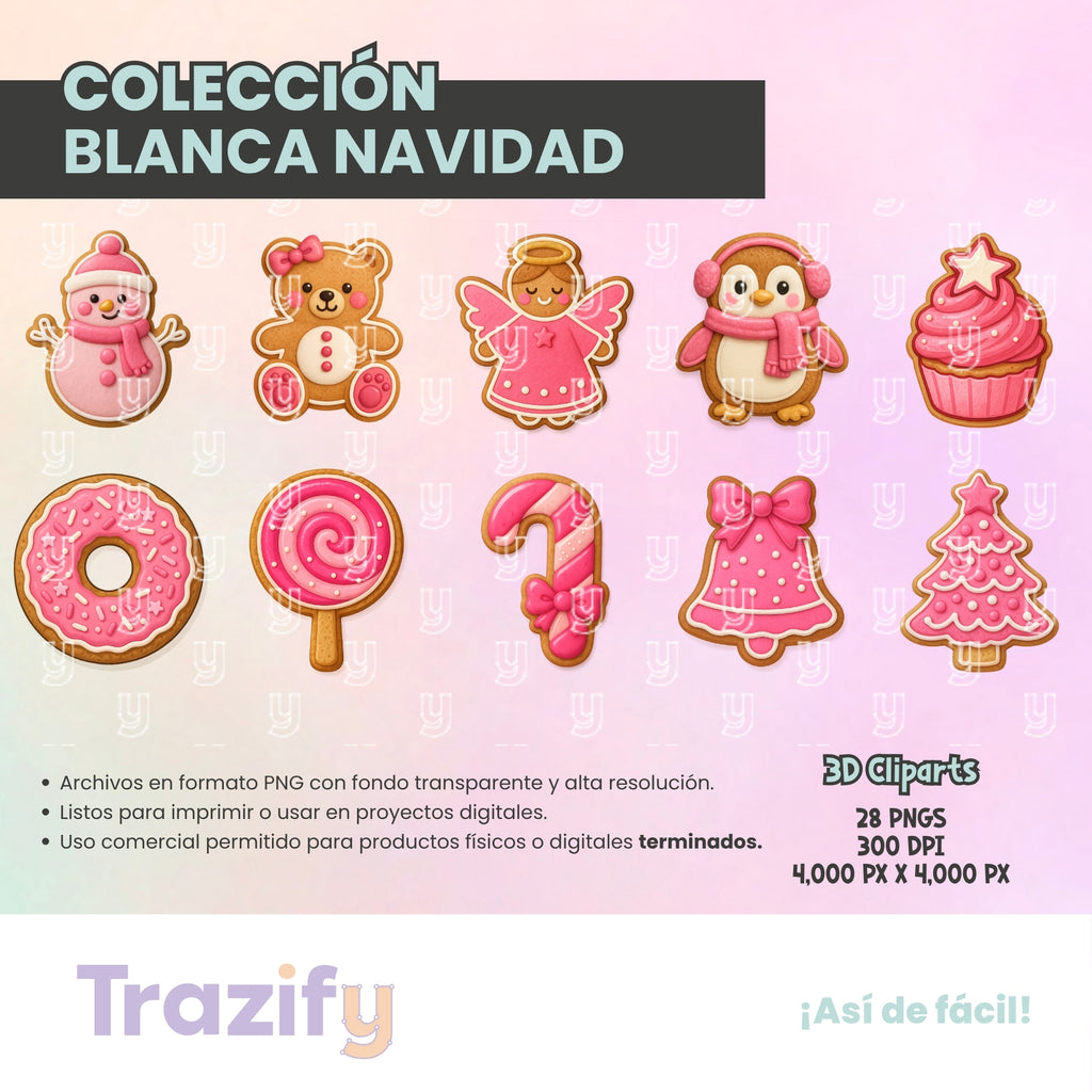 21 - Blanca Navidad - GALLETAS JENGIBRE ROSA Cliparts Digitales