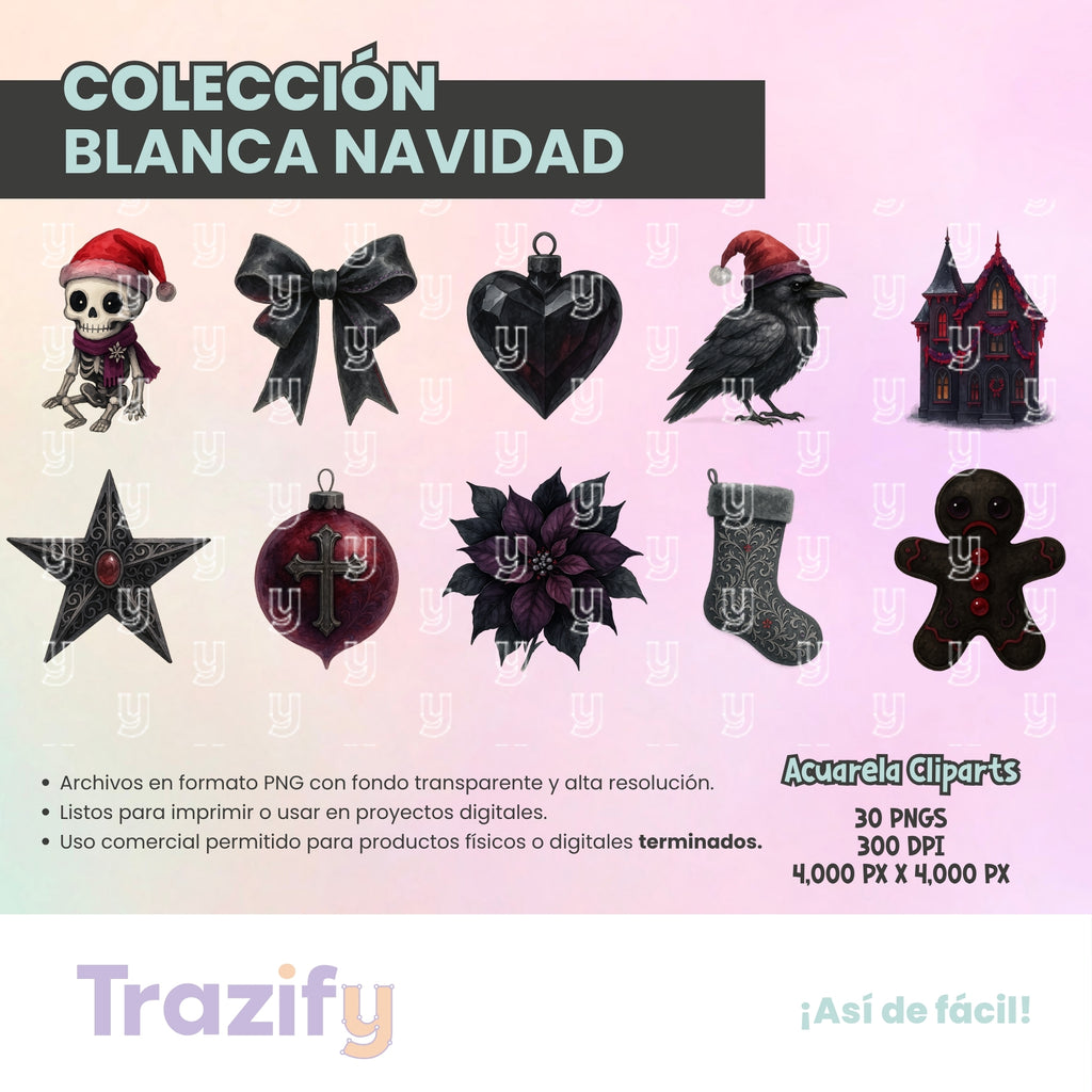 22 - Blanca Navidad - NAVIDAD GÓTICA Cliparts Digitales
