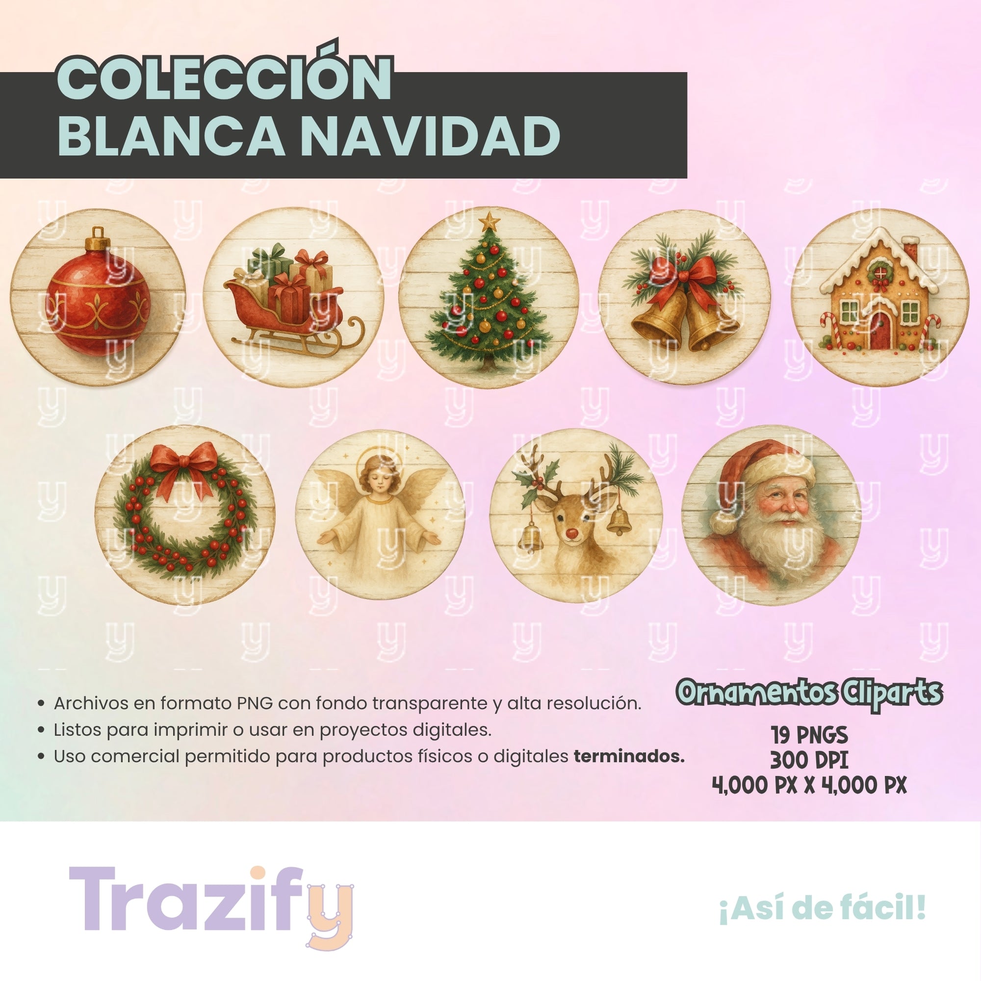 23 - Blanca Navidad - ORNAMENTOS NAVIDAD VINTAGE Cliparts Digitales