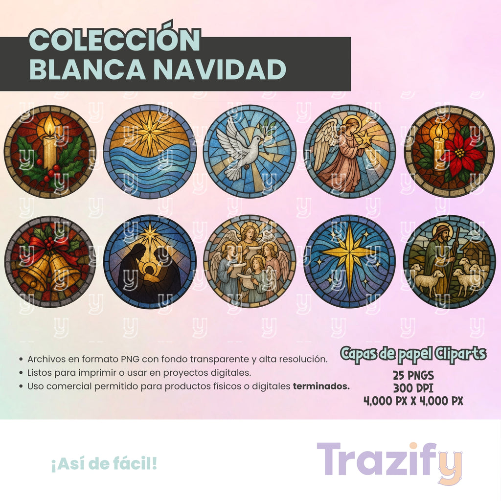 19 - Blanca Navidad - VITRALES RELIGIOSOS Cliparts Digitales