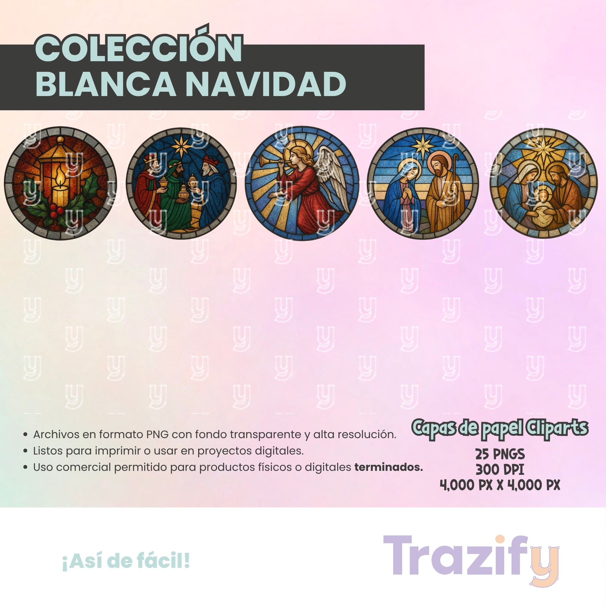 19 - Blanca Navidad - VITRALES RELIGIOSOS Cliparts Digitales