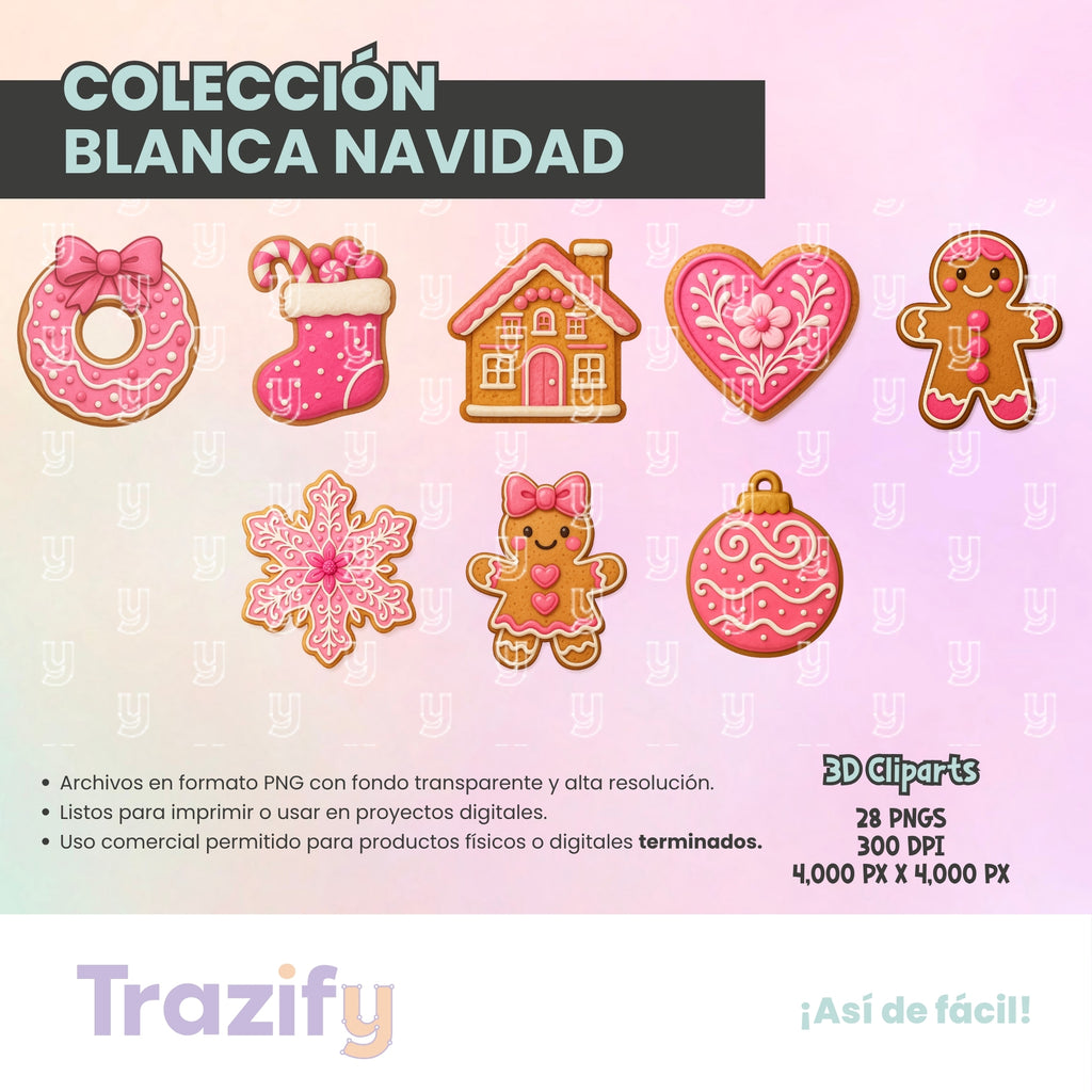 21 - Blanca Navidad - GALLETAS JENGIBRE ROSA Cliparts Digitales