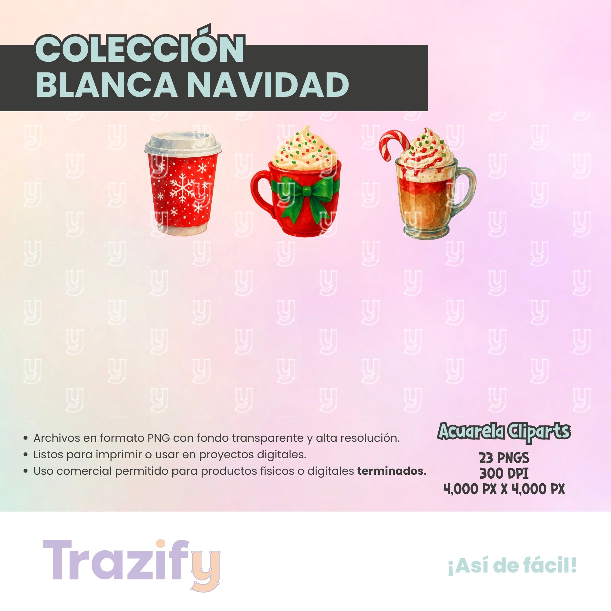 20 - Blanca Navidad - CAFÉ NAVIDEÑO Cliparts Digitales