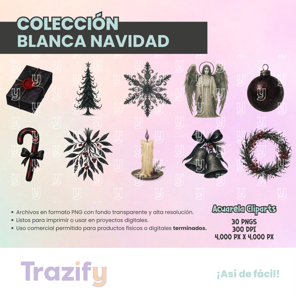 22 - Blanca Navidad - NAVIDAD GÓTICA Cliparts Digitales