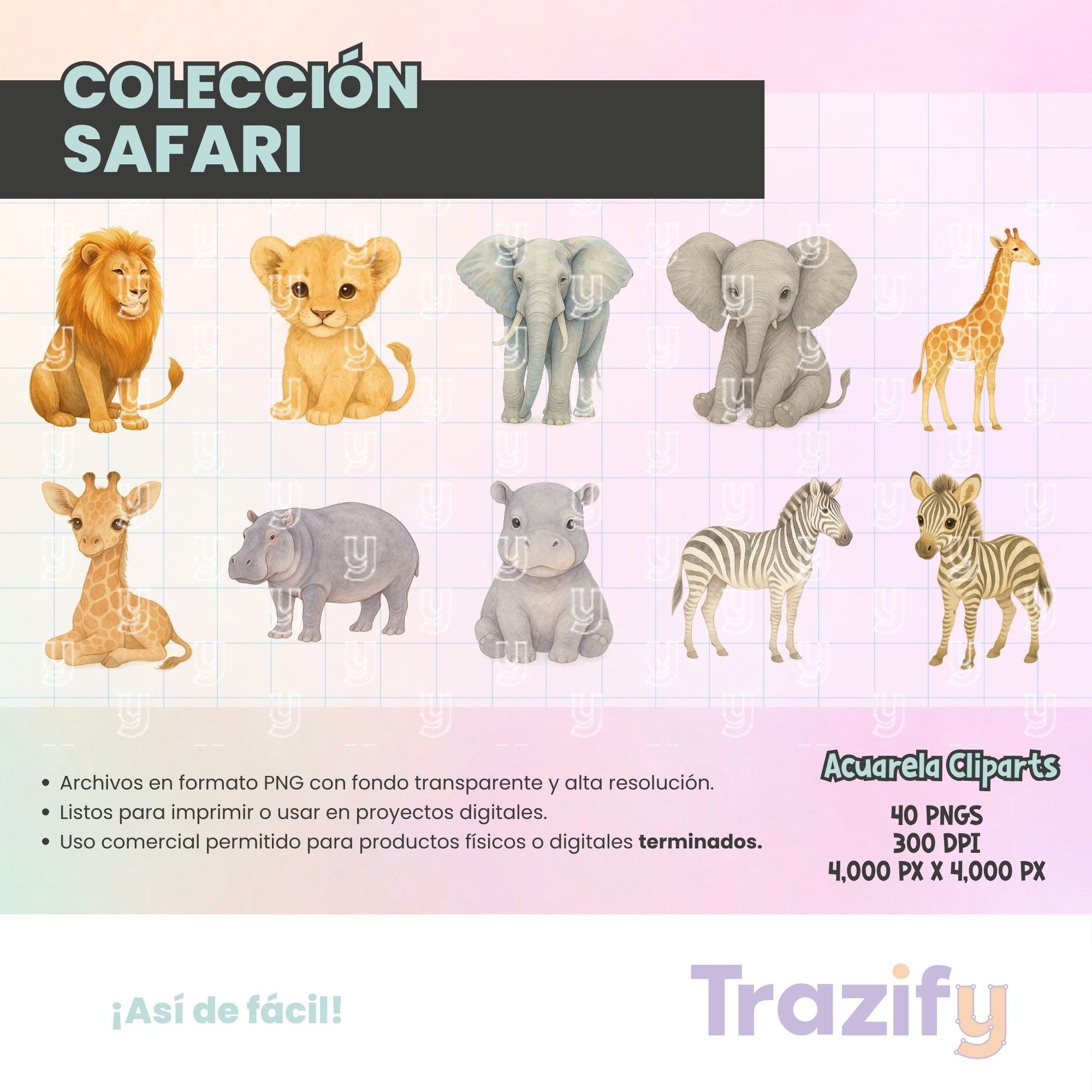 01 - Trazos Salvajes - SAFARI ACUARELA Cliparts Digitales