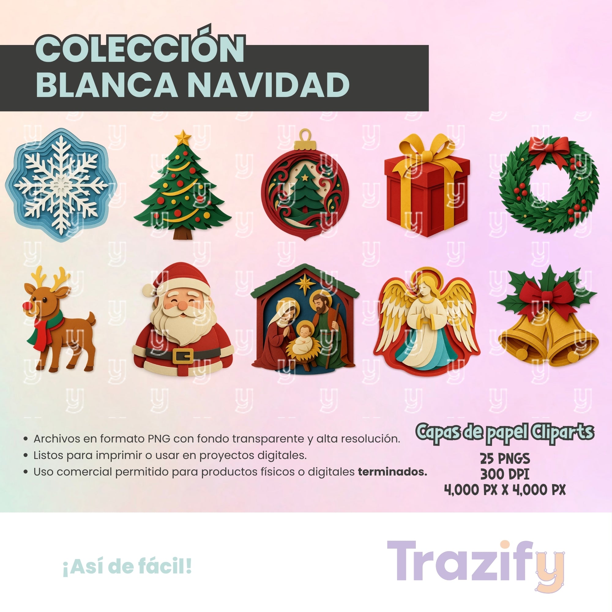 18 - Blanca Navidad - NAVIDAD CAPAS DE PAPEL Cliparts Digitales