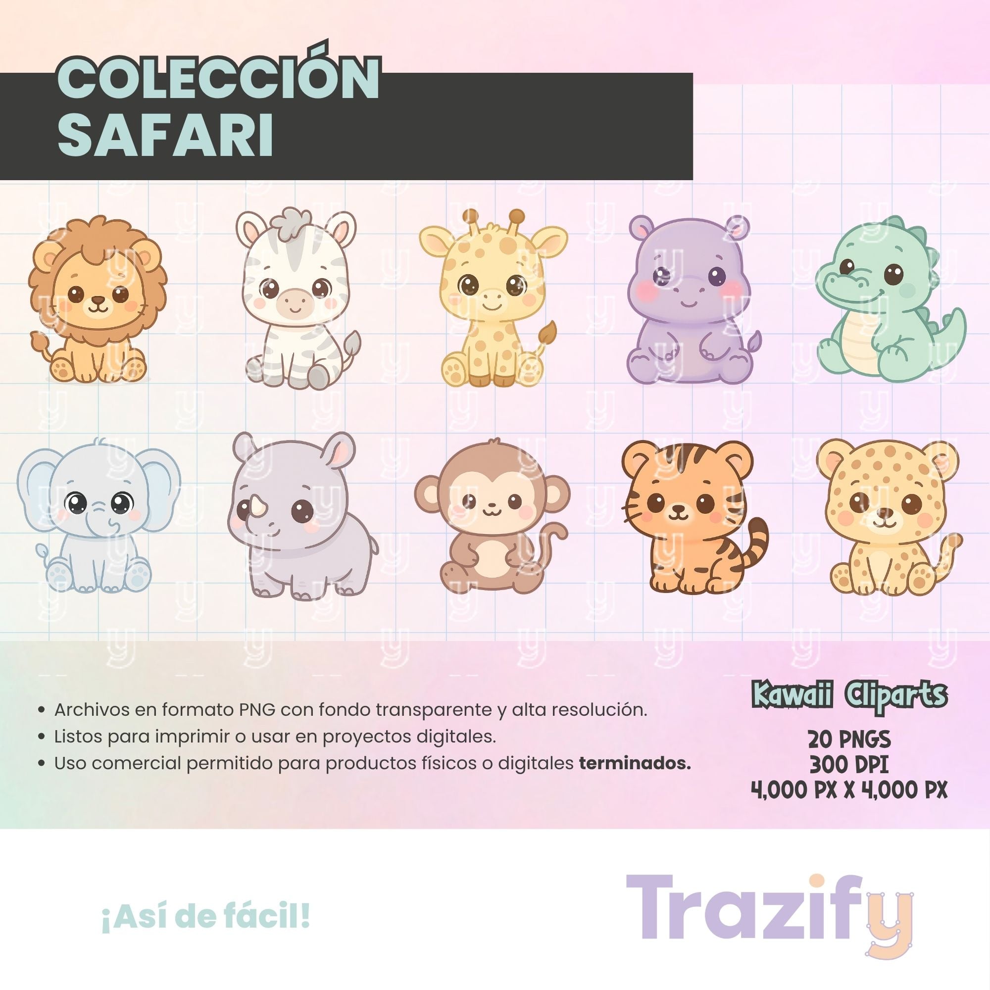 02 - Trazos Salvajes - SAFARI KAWAII Cliparts Digitales