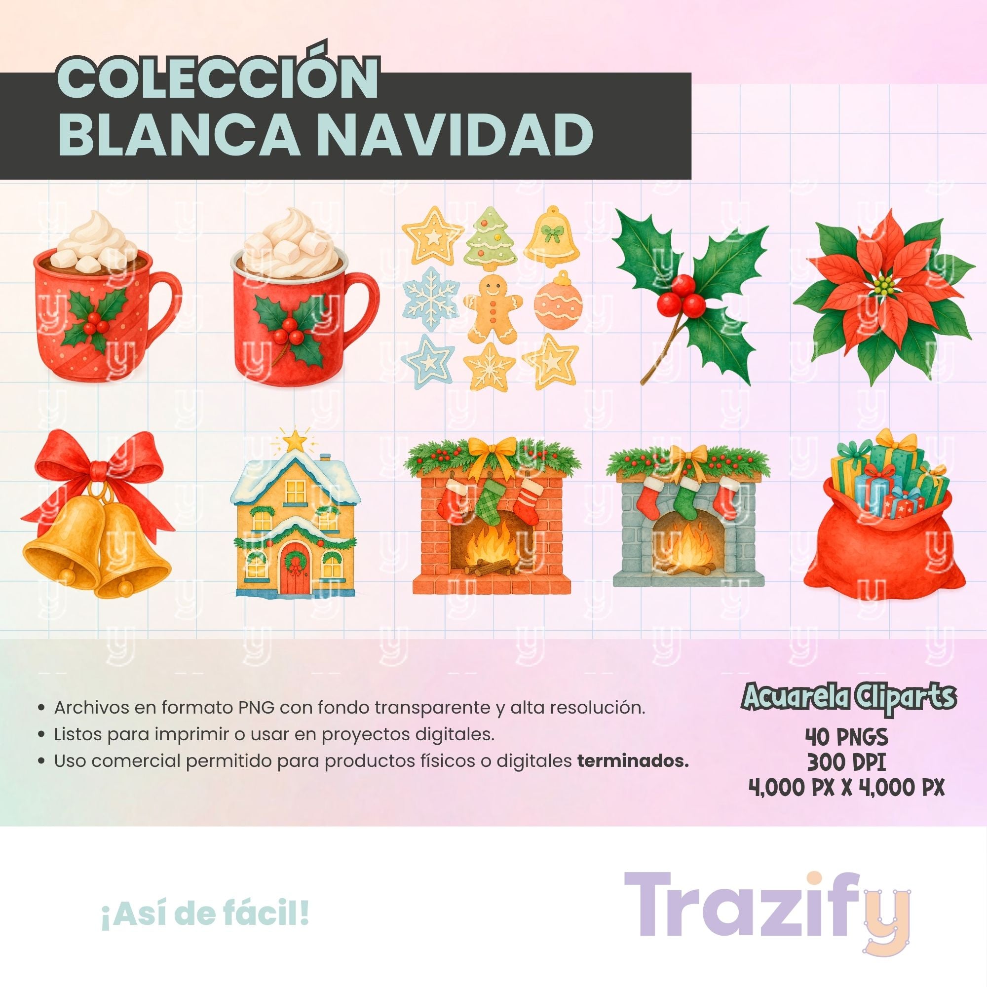06 - Blanca Navidad - ACUARELA Cliparts Digitales
