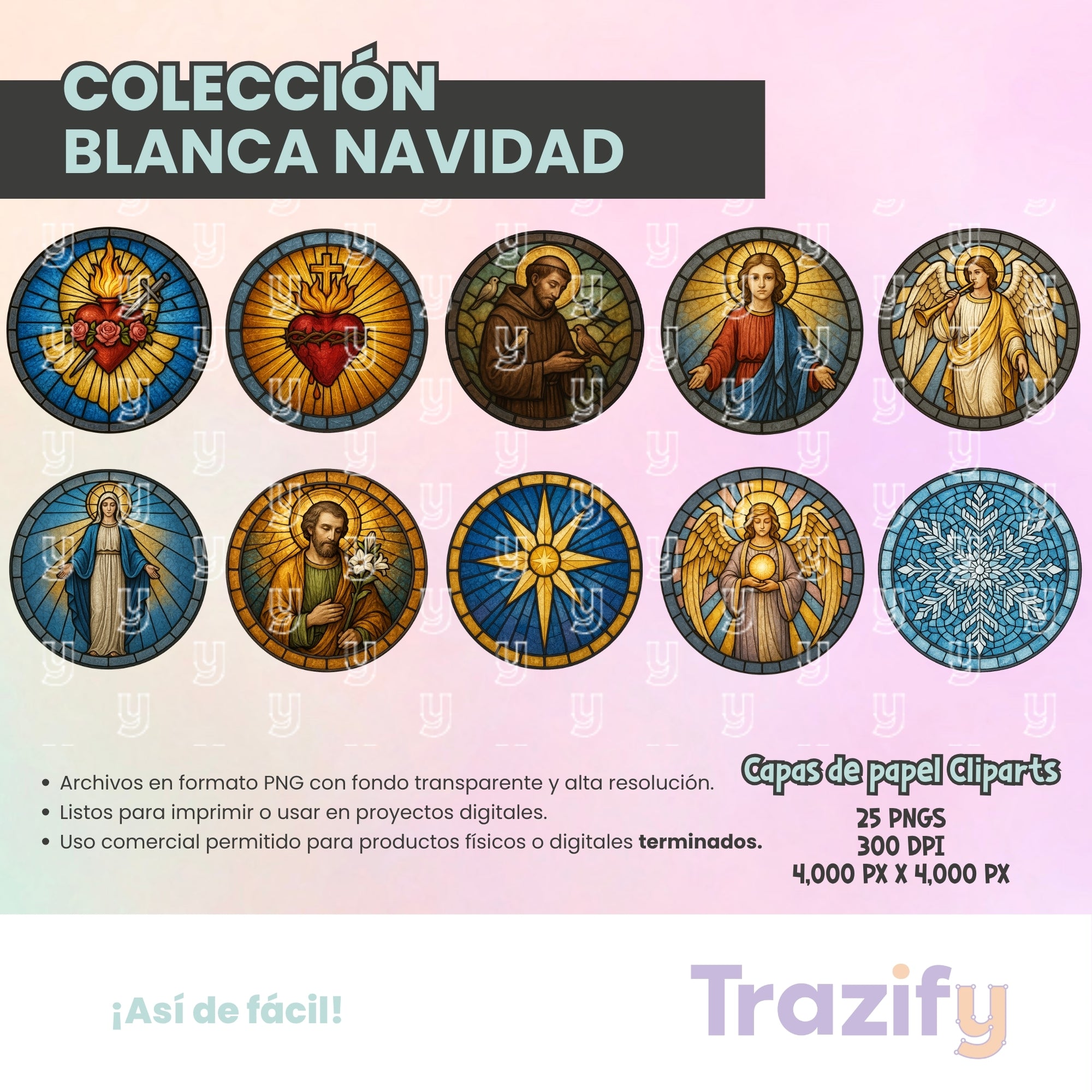 19 - Blanca Navidad - VITRALES RELIGIOSOS Cliparts Digitales