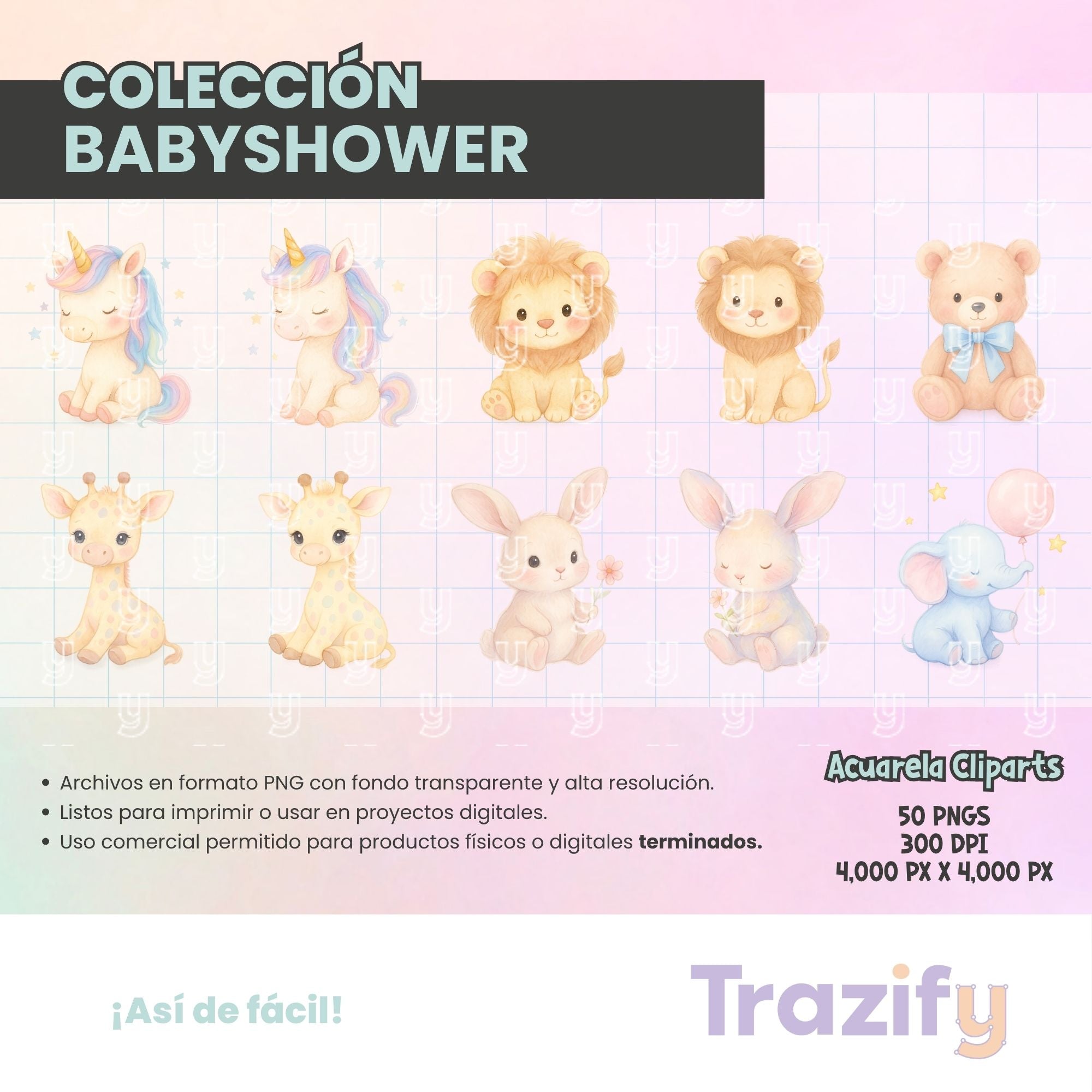 01 - Ternura En Cada Trazo - BABYSHOWER ACUARELA Cliparts Digitales